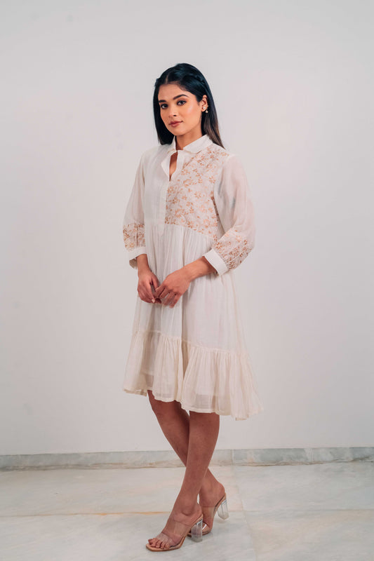 Ivory Mul Chanderi Short Tier Dress