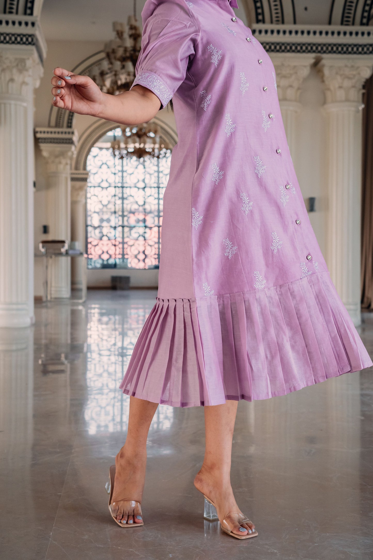 Lavender Chanderi Long Dress