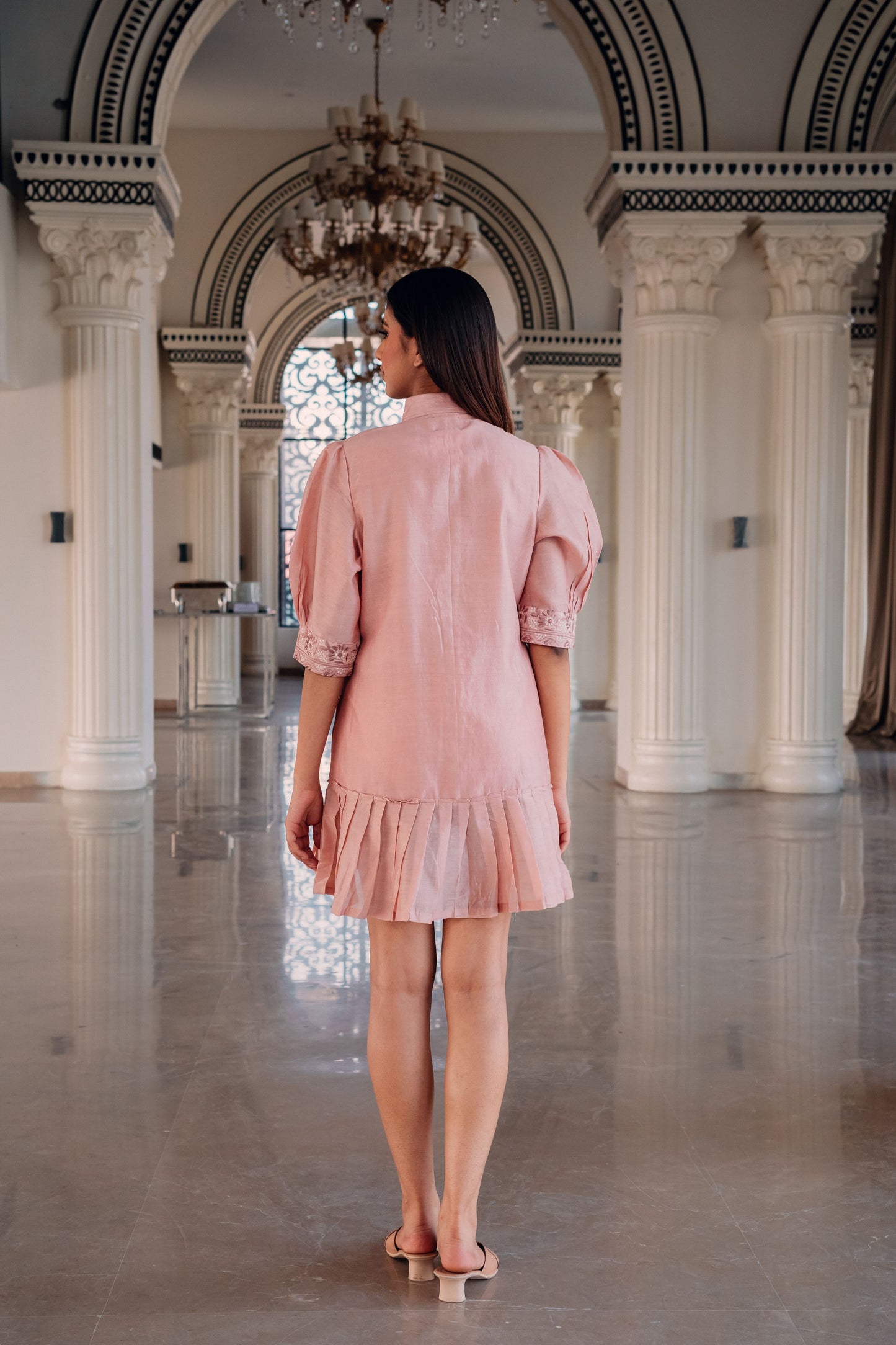 Peach Chanderi Short Dress