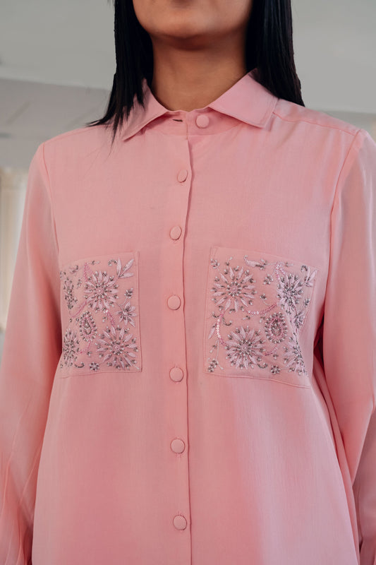 Pink Pure Crepe Pocket Shirt
