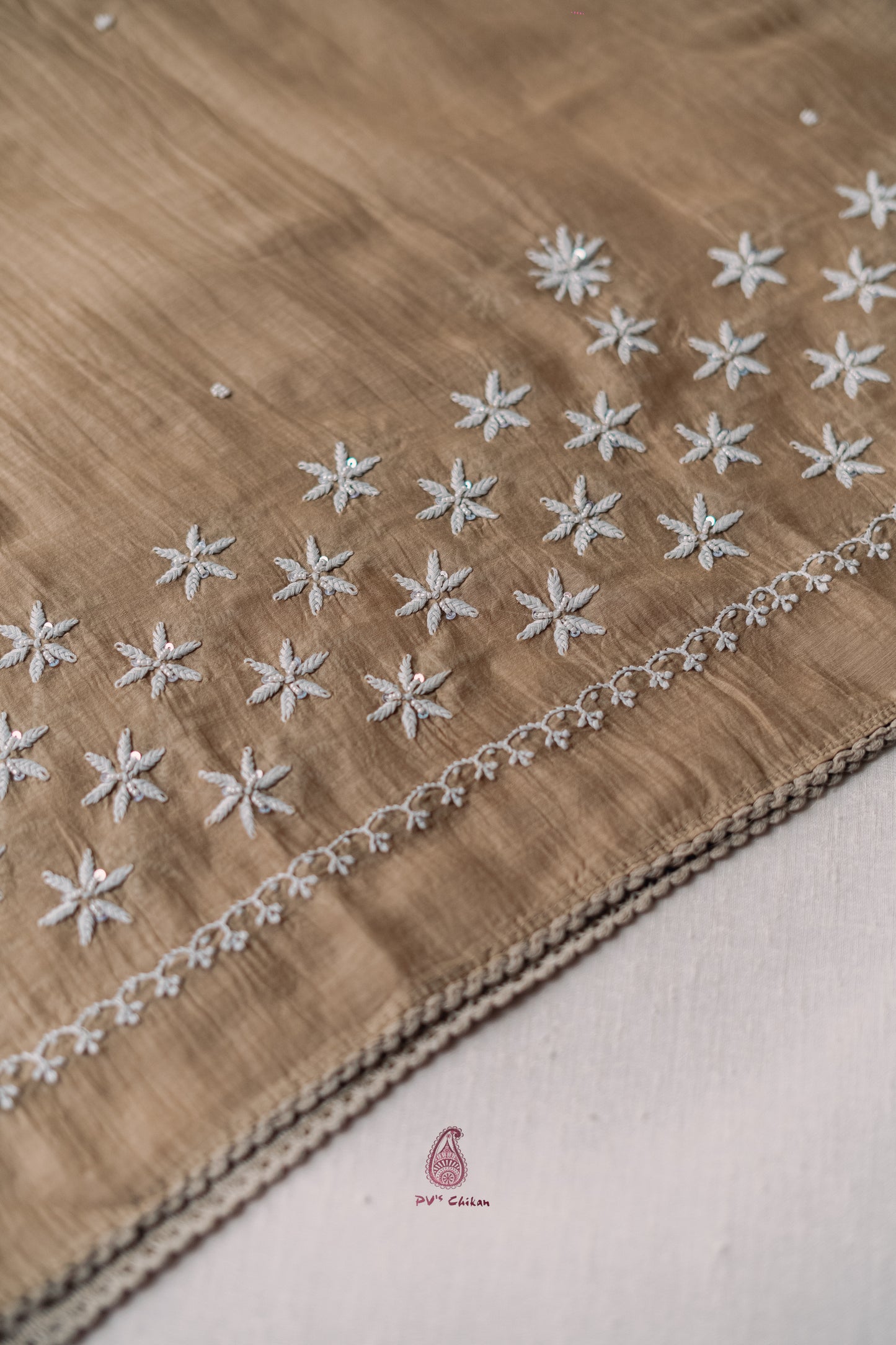 Brown Mul Chanderi Chikankari Suit Set