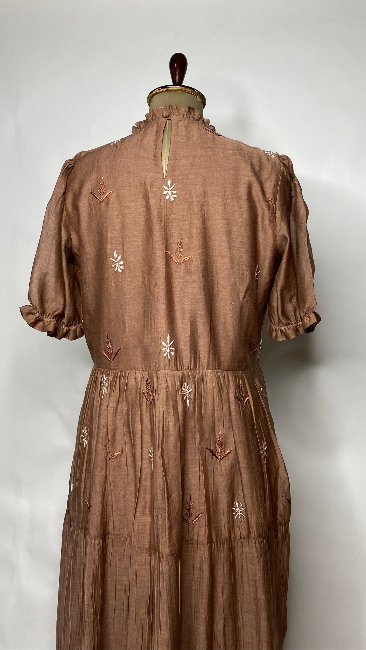 Mocha Brown Chikankari Long Tier Dress