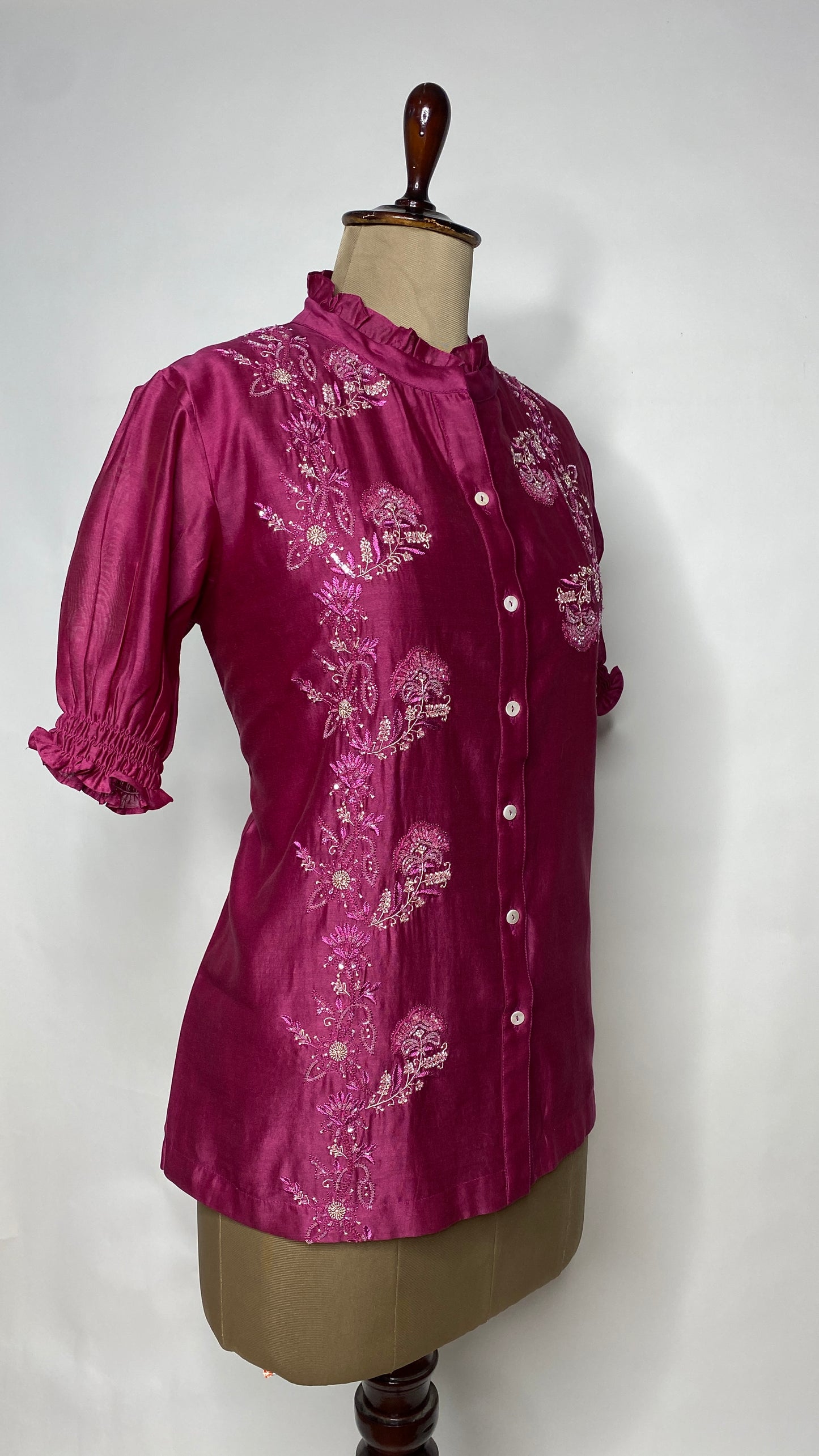 Viva Magenta Half Sleeve Chikankari Shirt