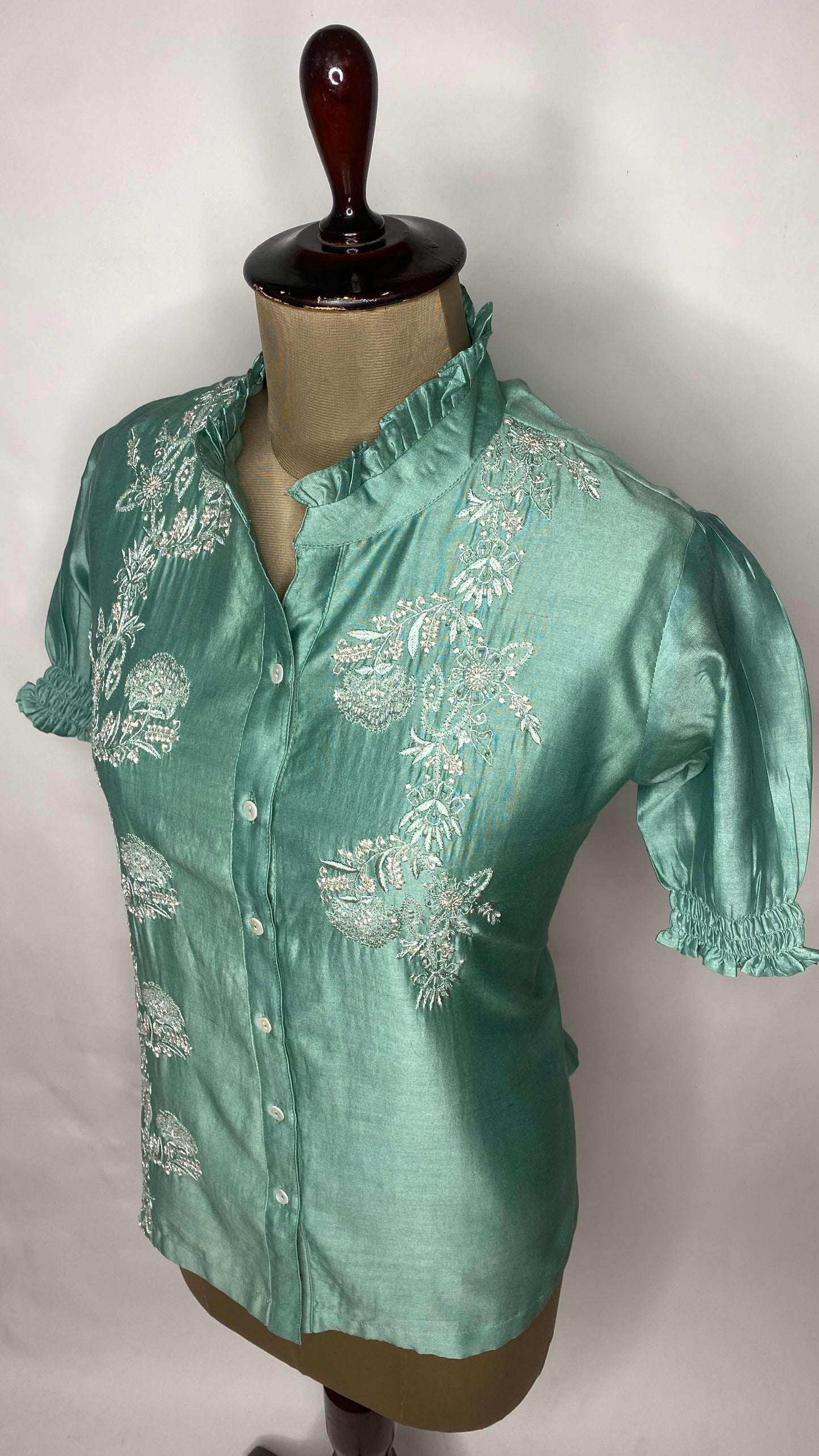 Sea Green Half Sleeve Chikankari Shirt