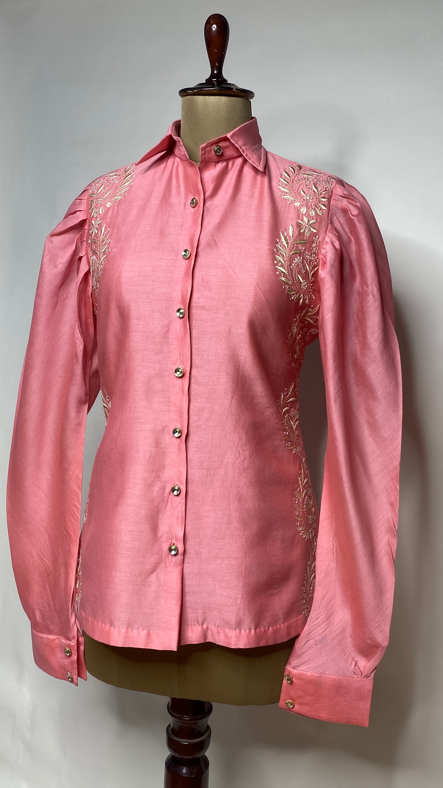 Candy Pink Leg O Mutton Sleeve Chikankari Shirt