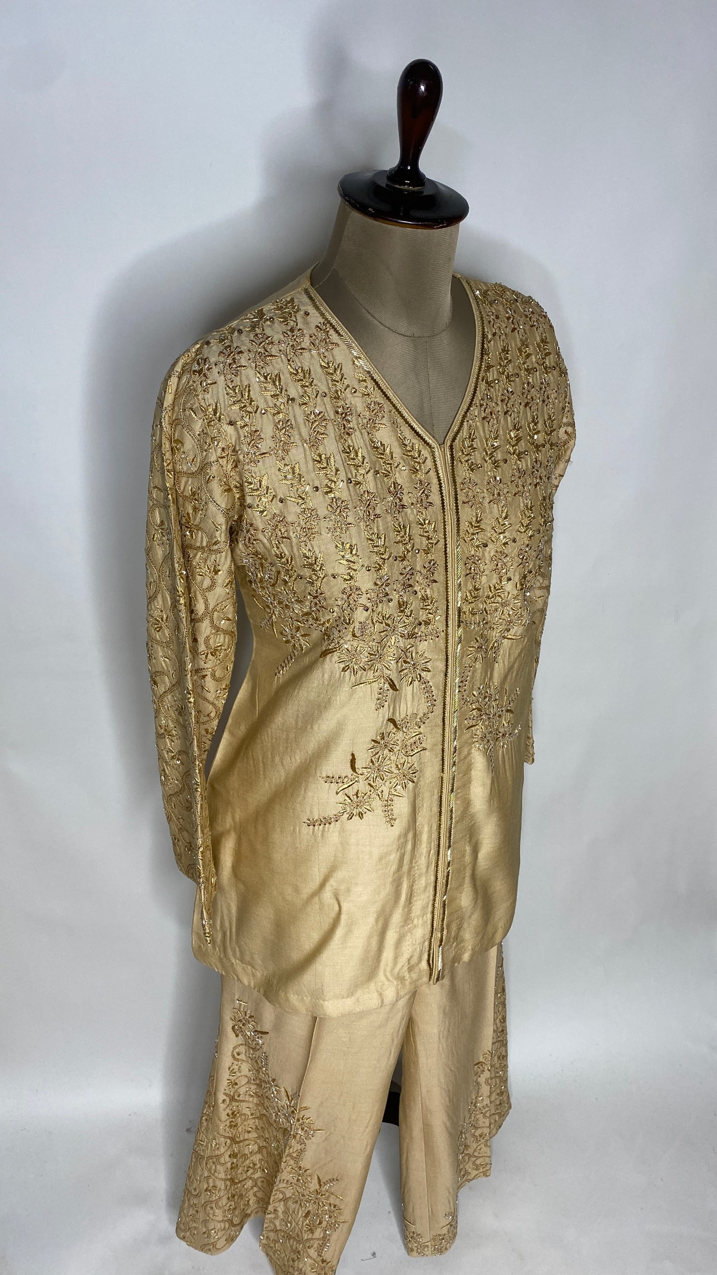 Gold Moonga Silk Chikankari Festive Co-ord Set