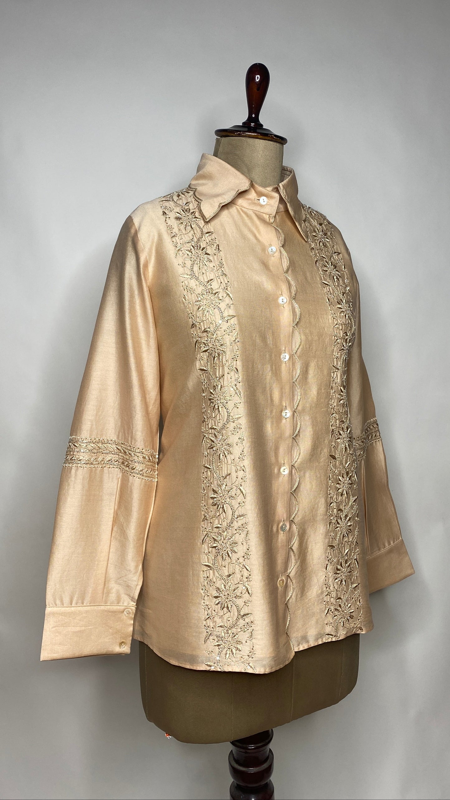 Beige Scallop Collar Chikankari Shirt