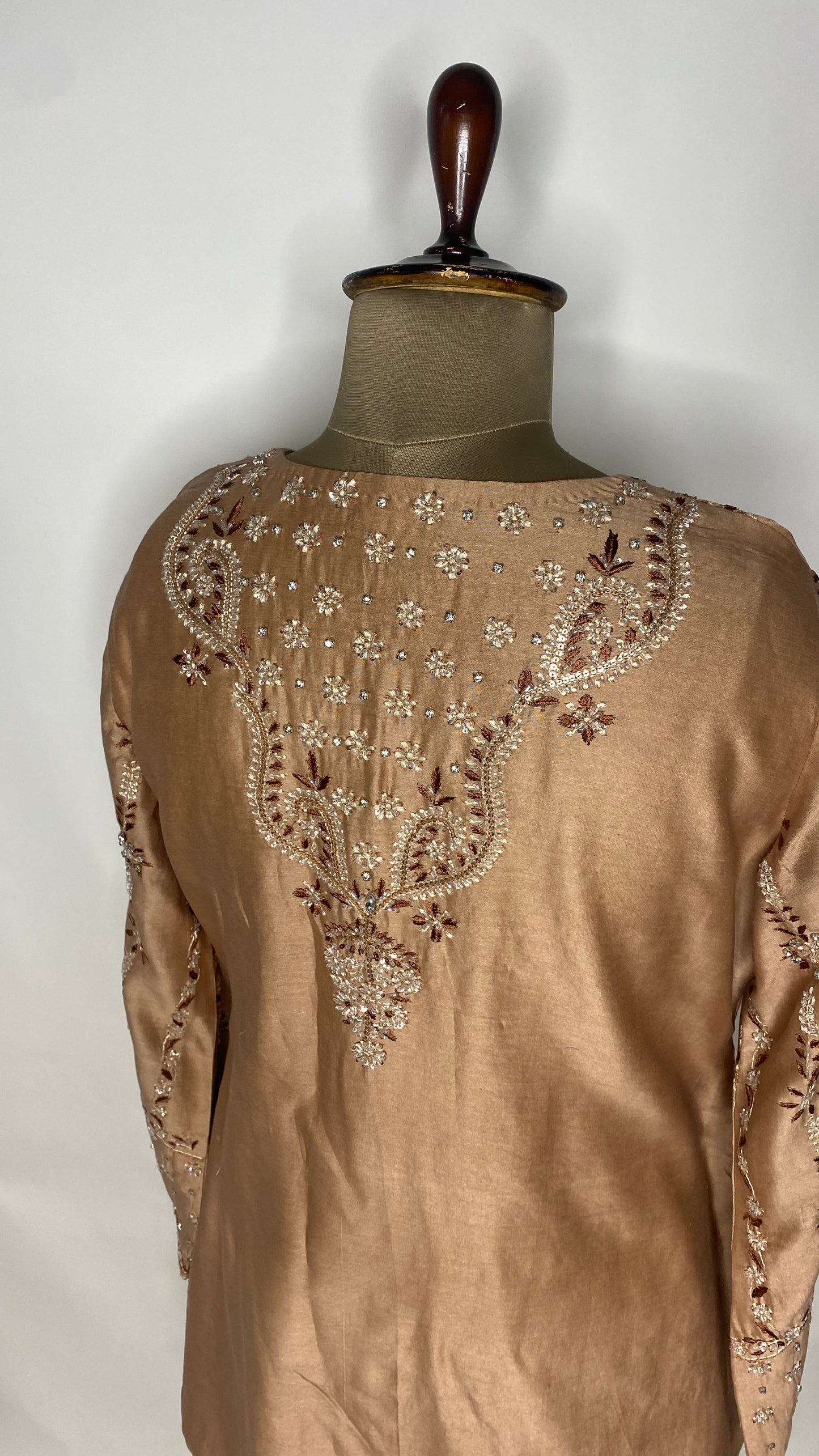 Light Brown Chanderi Chikankari & Stonework Kurta Set