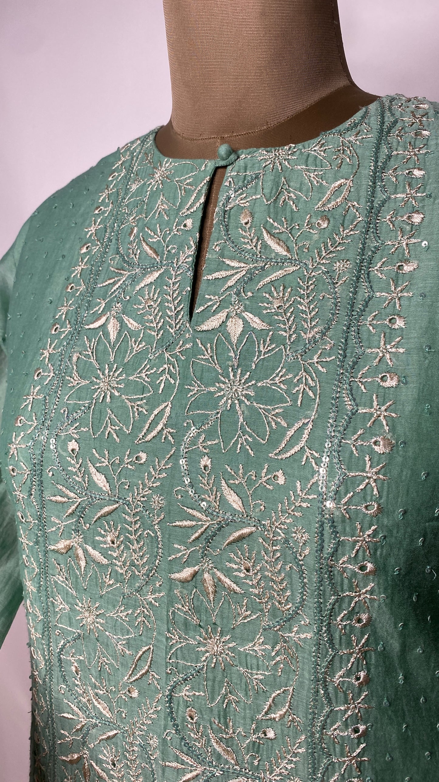 Sea Green Sequin & Chikankari Co-ord Set