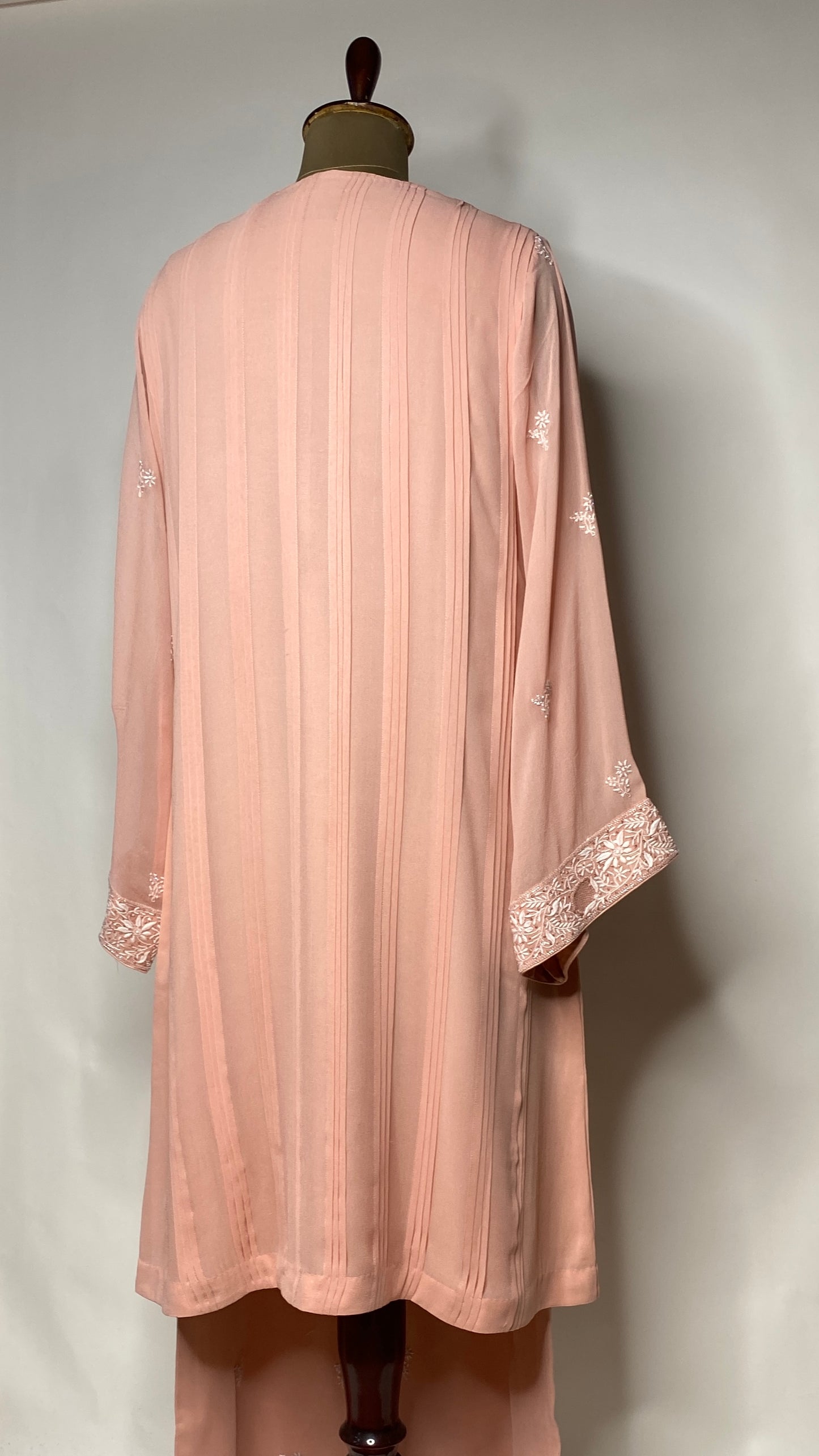 Soft Peach Chikankari Pleated Co-ord Set