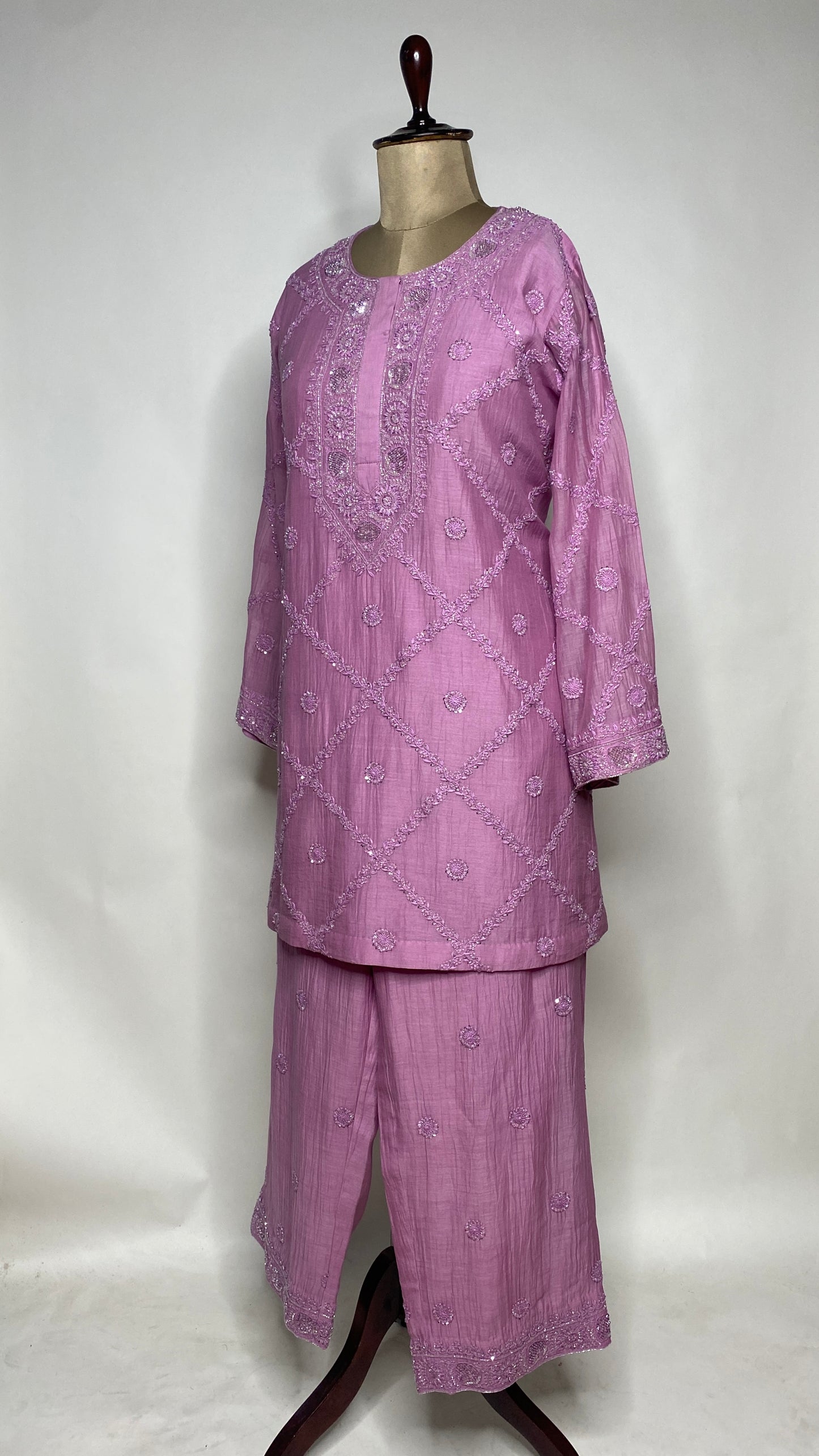 Bright Lilac Chikankari Festive Co-ord Set