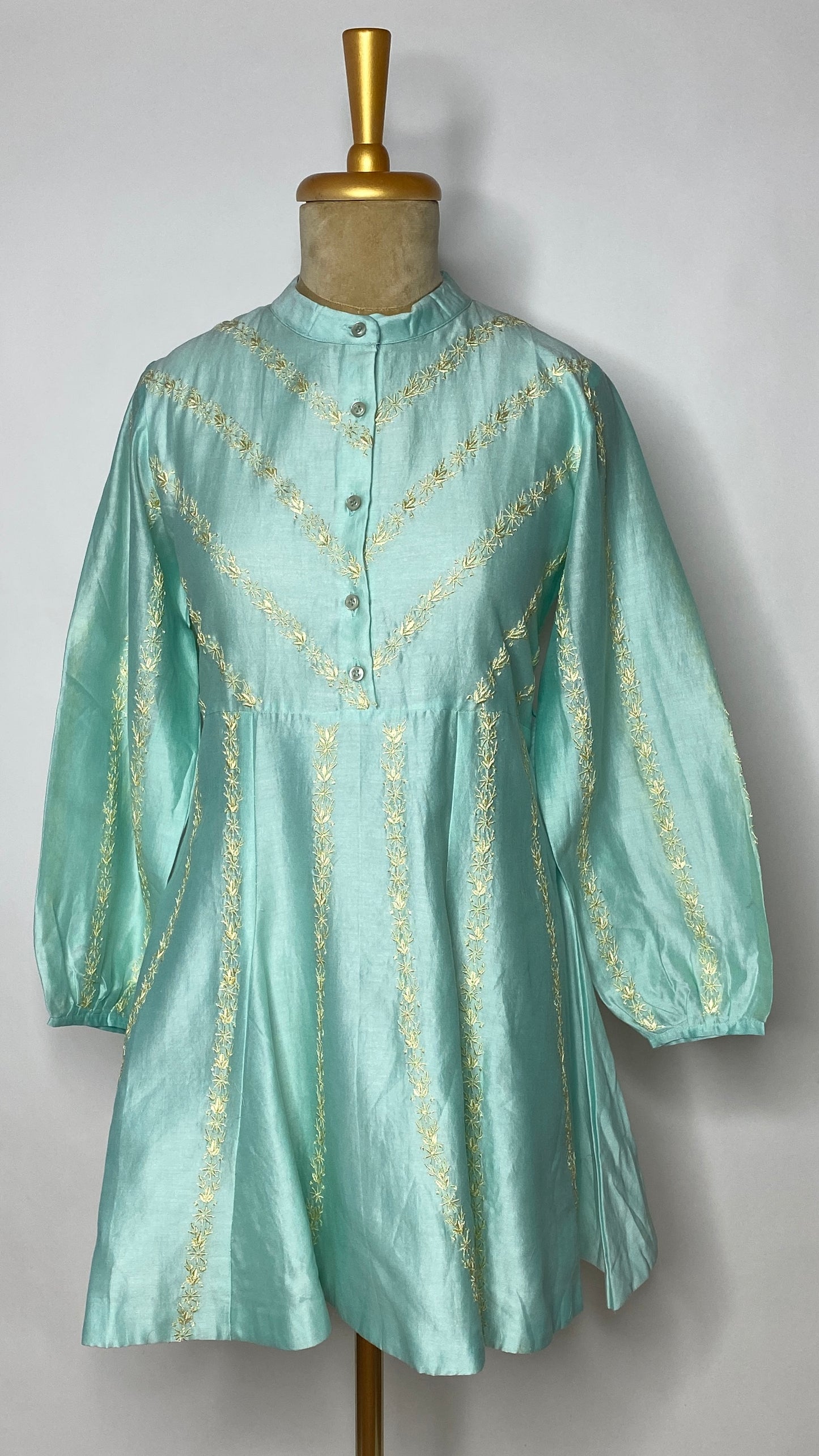 Aqua Blue A-Line Chikankari Short Dress