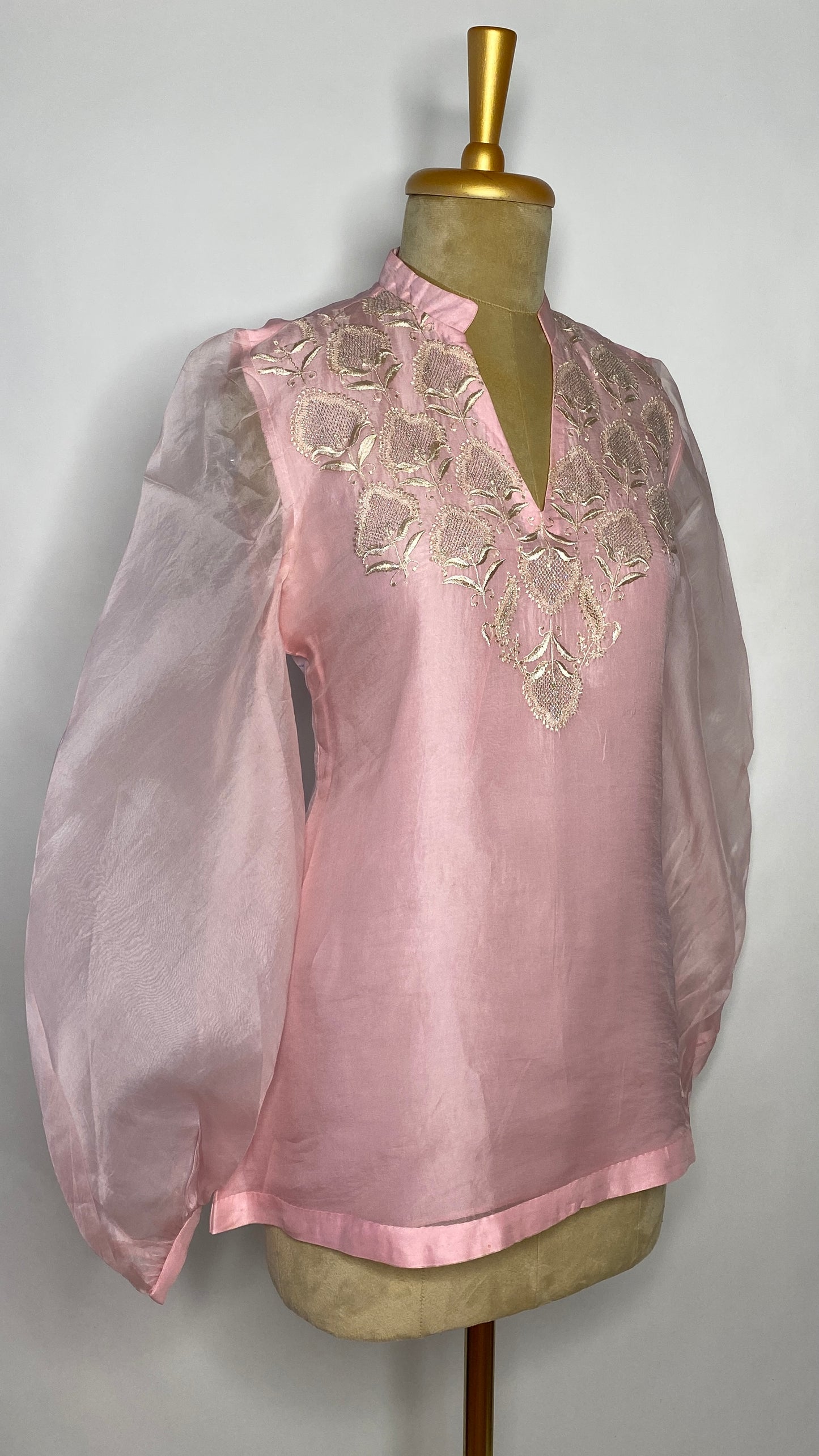 Baby Pink Organza Jaali Chikankari Top