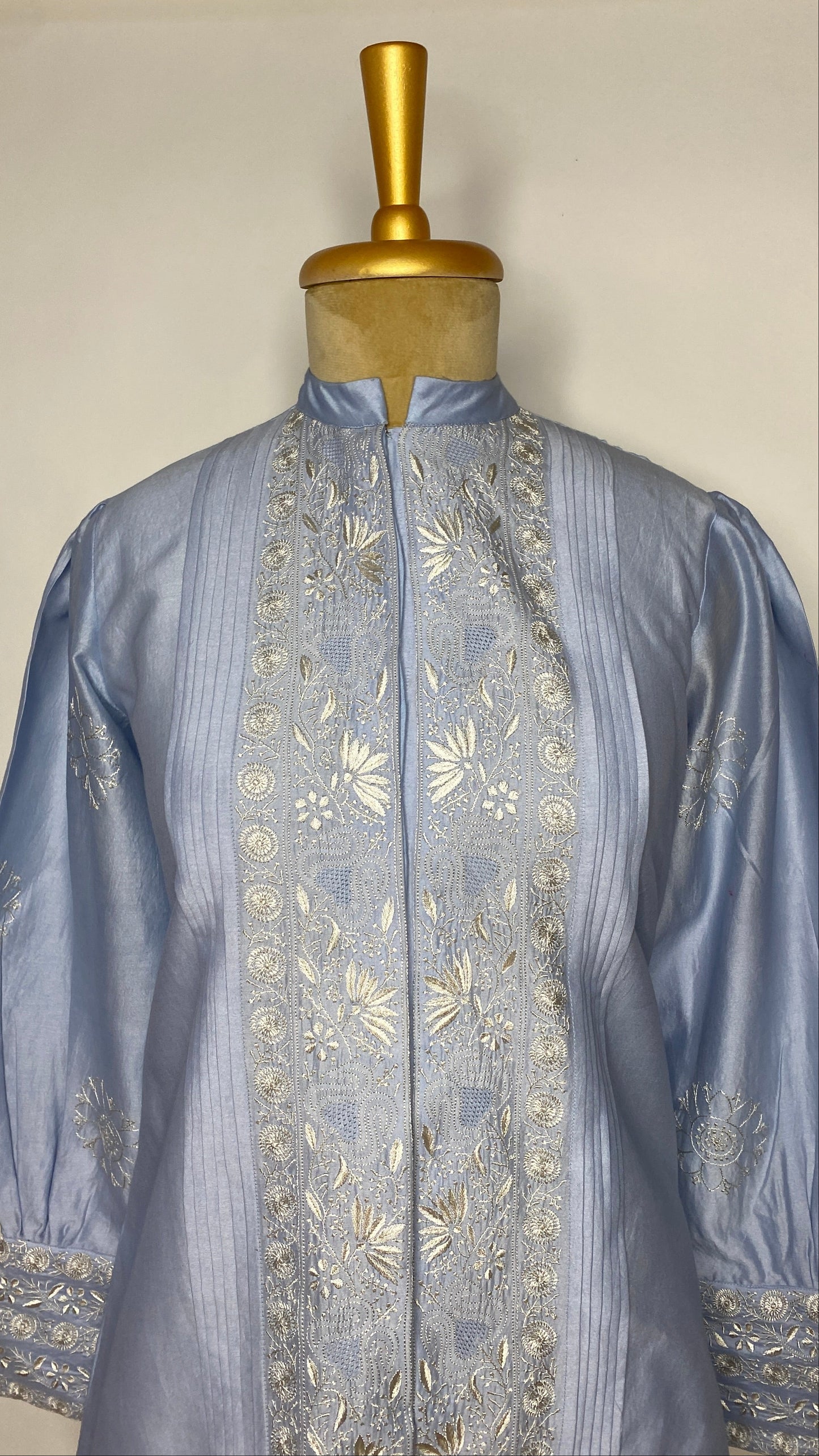 Light Blue Pleated Jaali Chikankari Shirt