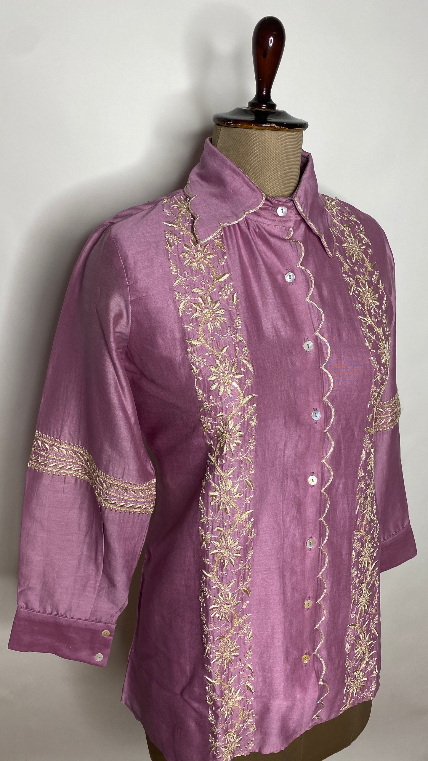 Mauve Scallop Collar Chikankari Shirt