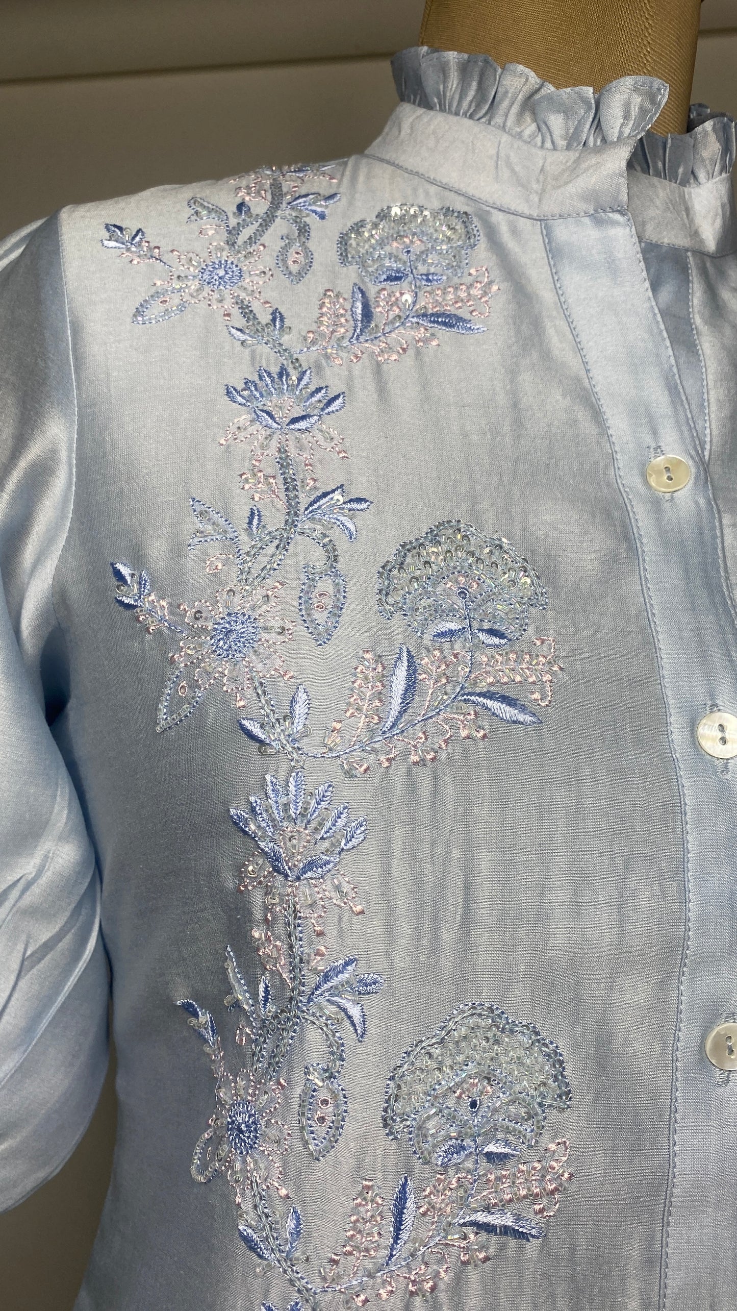 Powder Blue Half Sleeve Chikankari Shirt