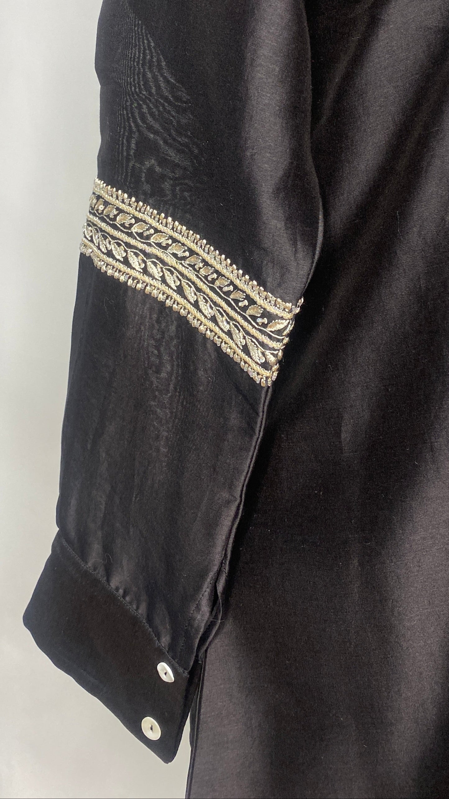 Black Scallop Collar Chikankari Shirt