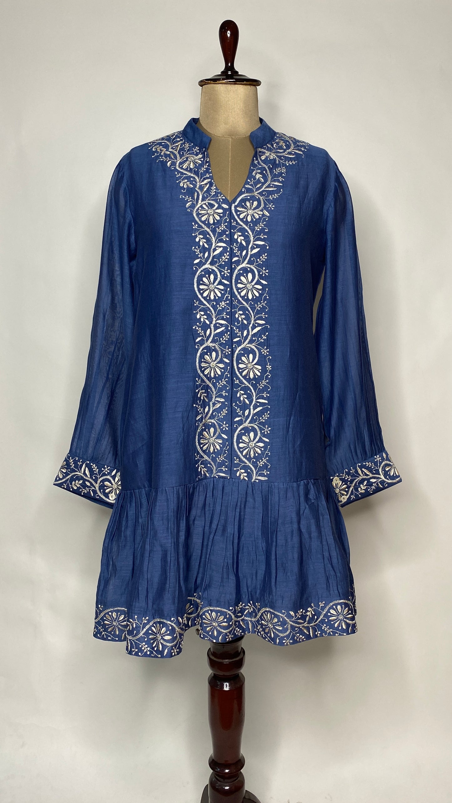 Indigo Blue A-Line Chikankari Skater Dress