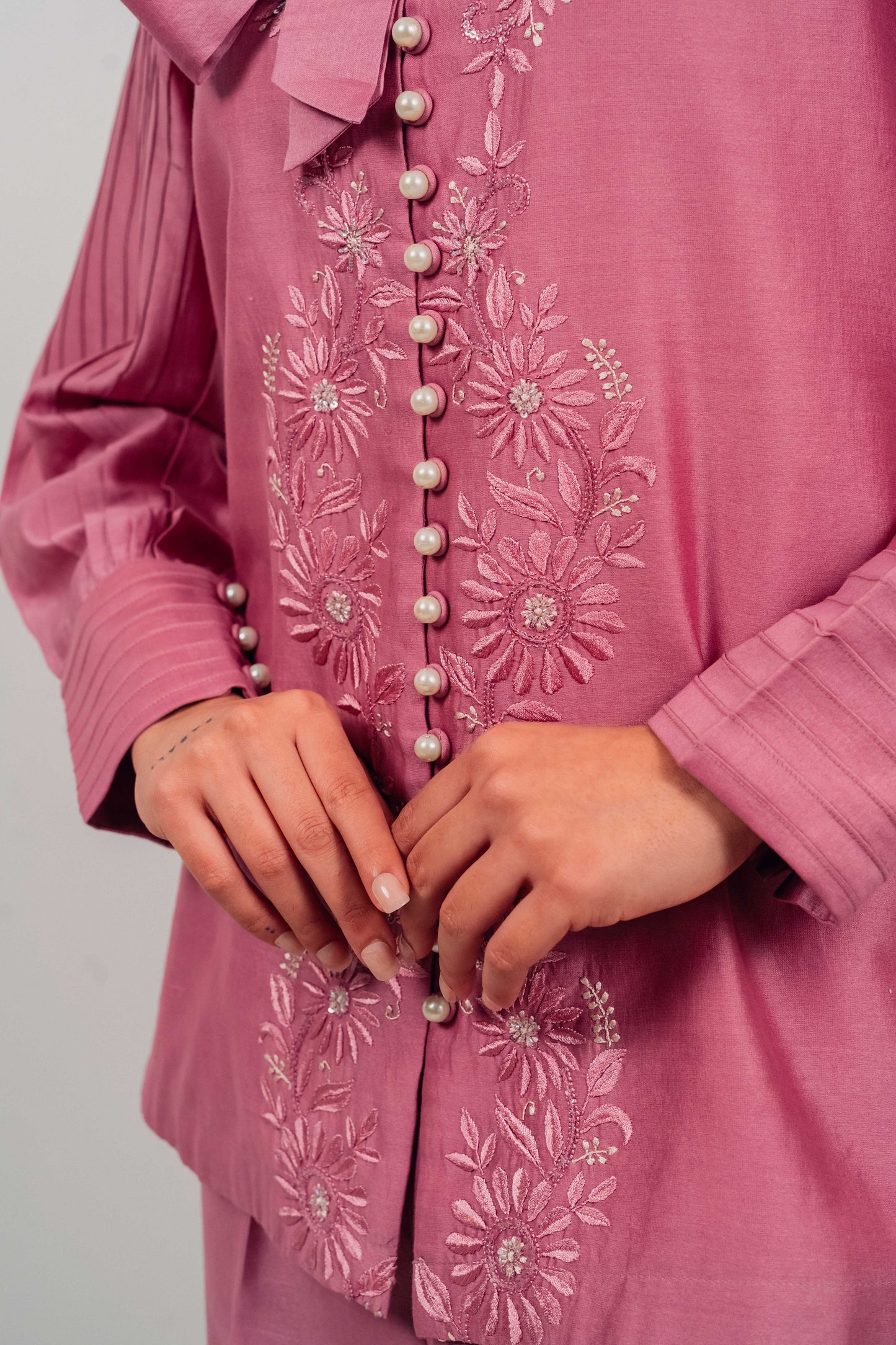 Purple Mauve Chanderi Silk Pearl Button Co-Ord Set