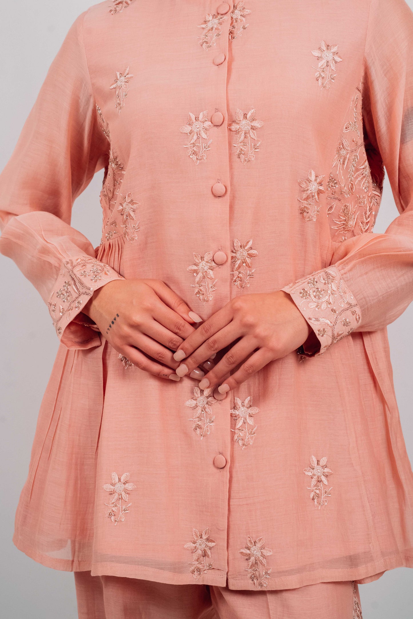 Peach Mul Chanderi Gather Detail Co-Ord Set