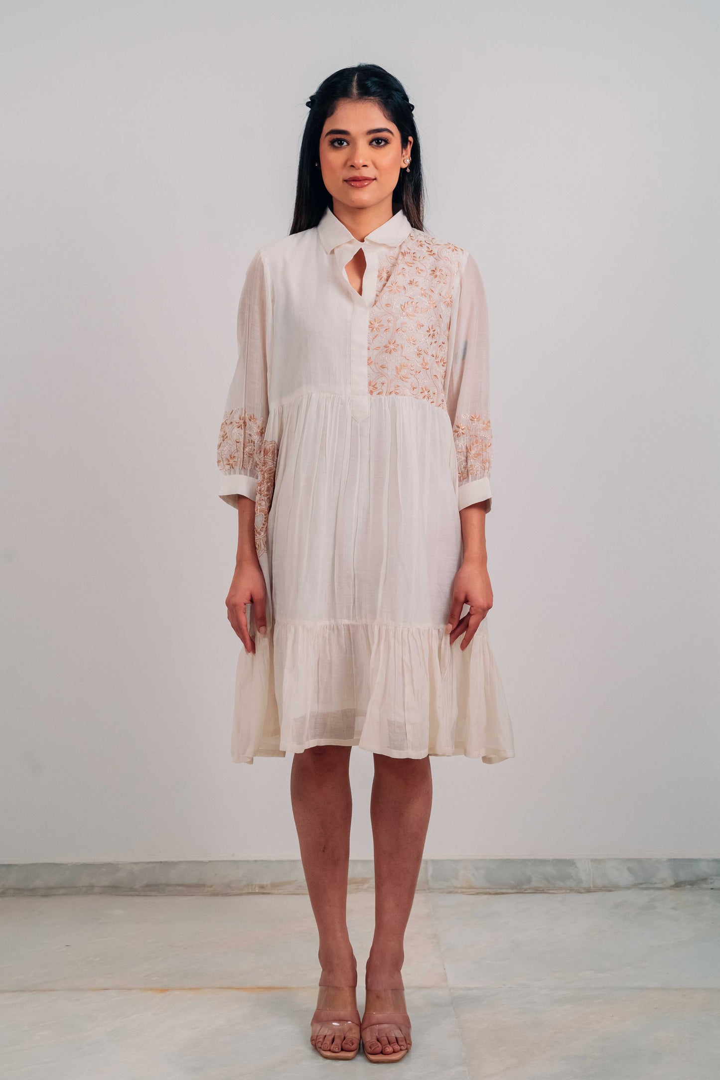 Ivory Mul Chanderi Short Tier Dress