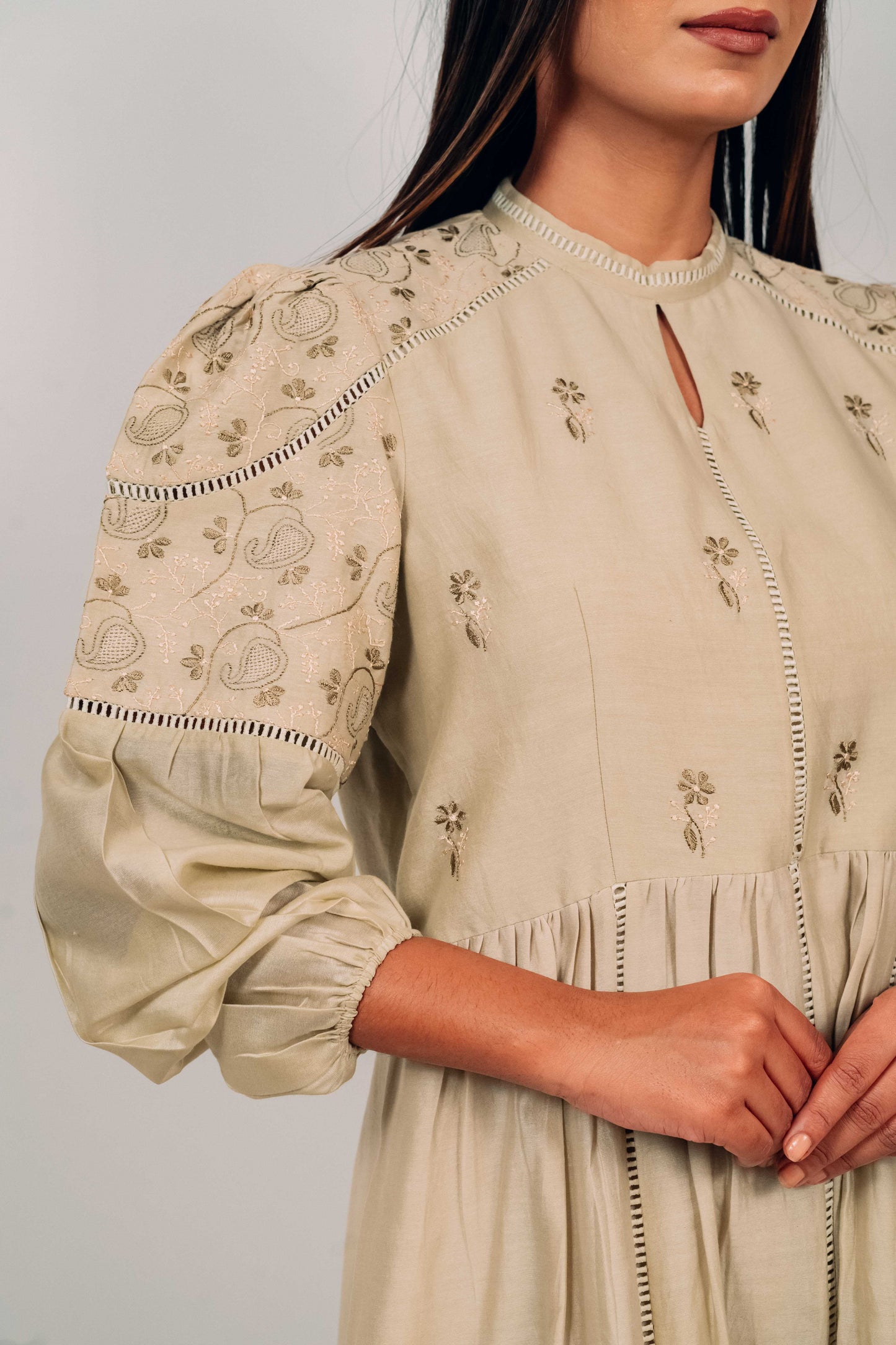 Light Olive Chanderi Jaali Dress