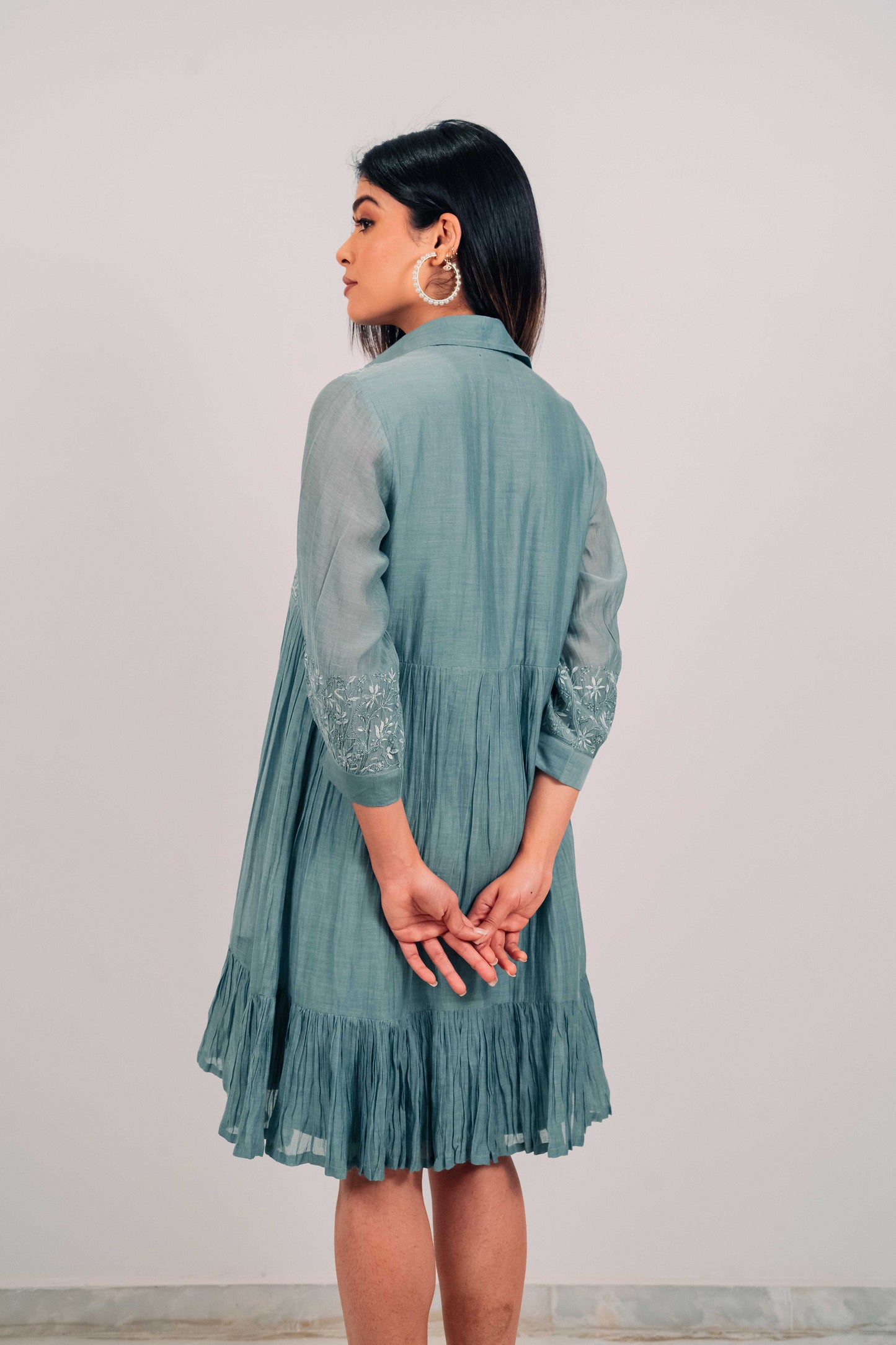 Teal Mul Chanderi Short Tier Dress