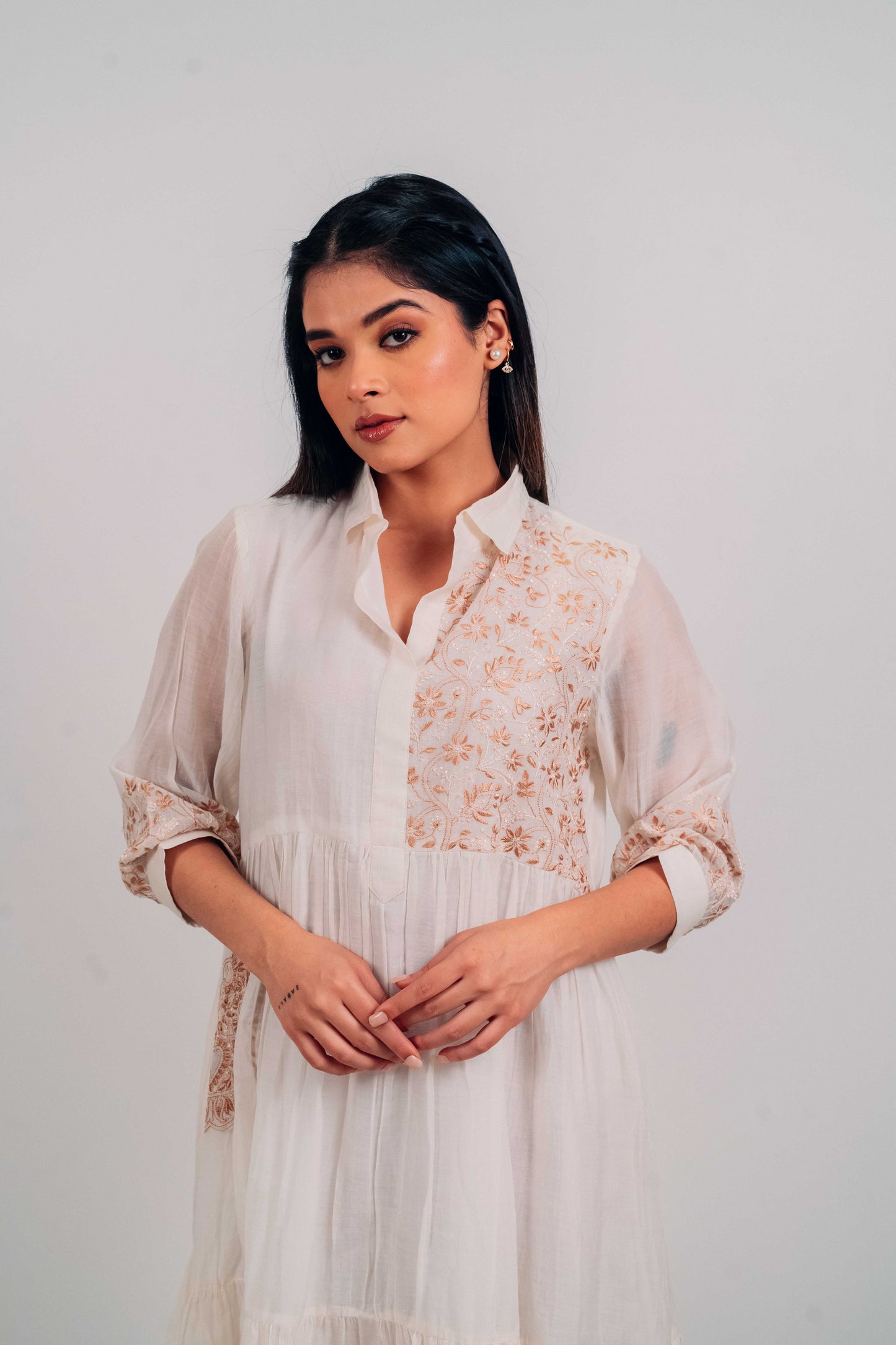 Ivory Mul Chanderi Short Tier Dress