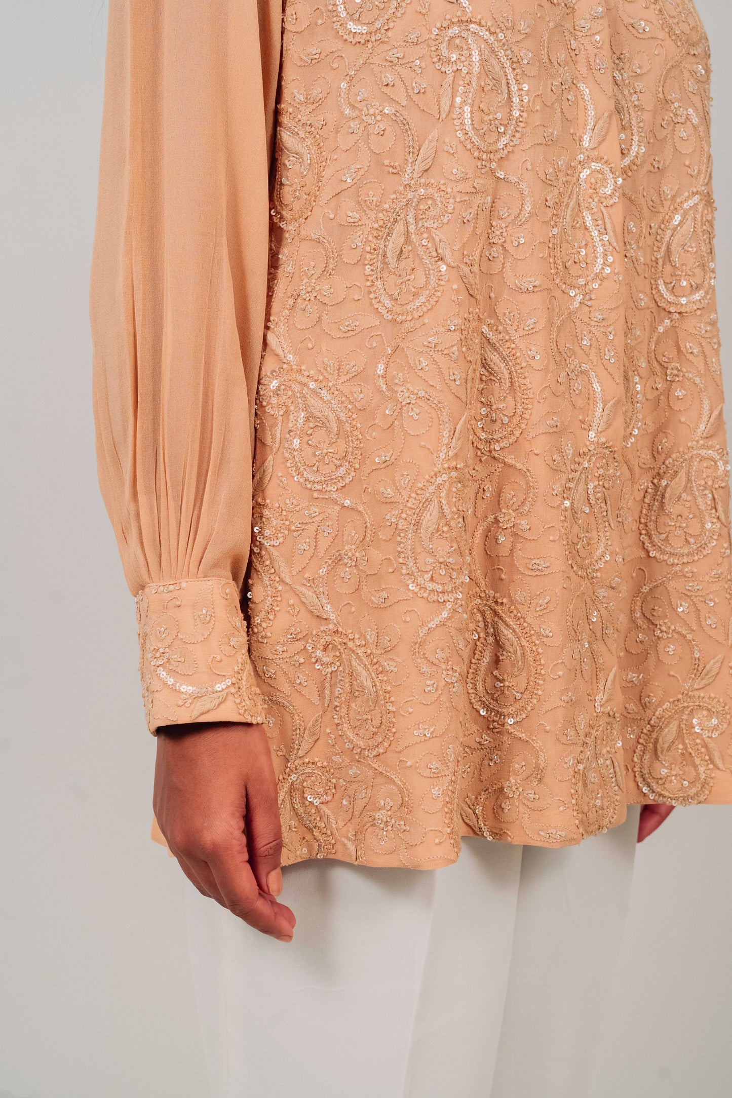 Light Brown Pure Georgette Highlighted Chikankari Shirt