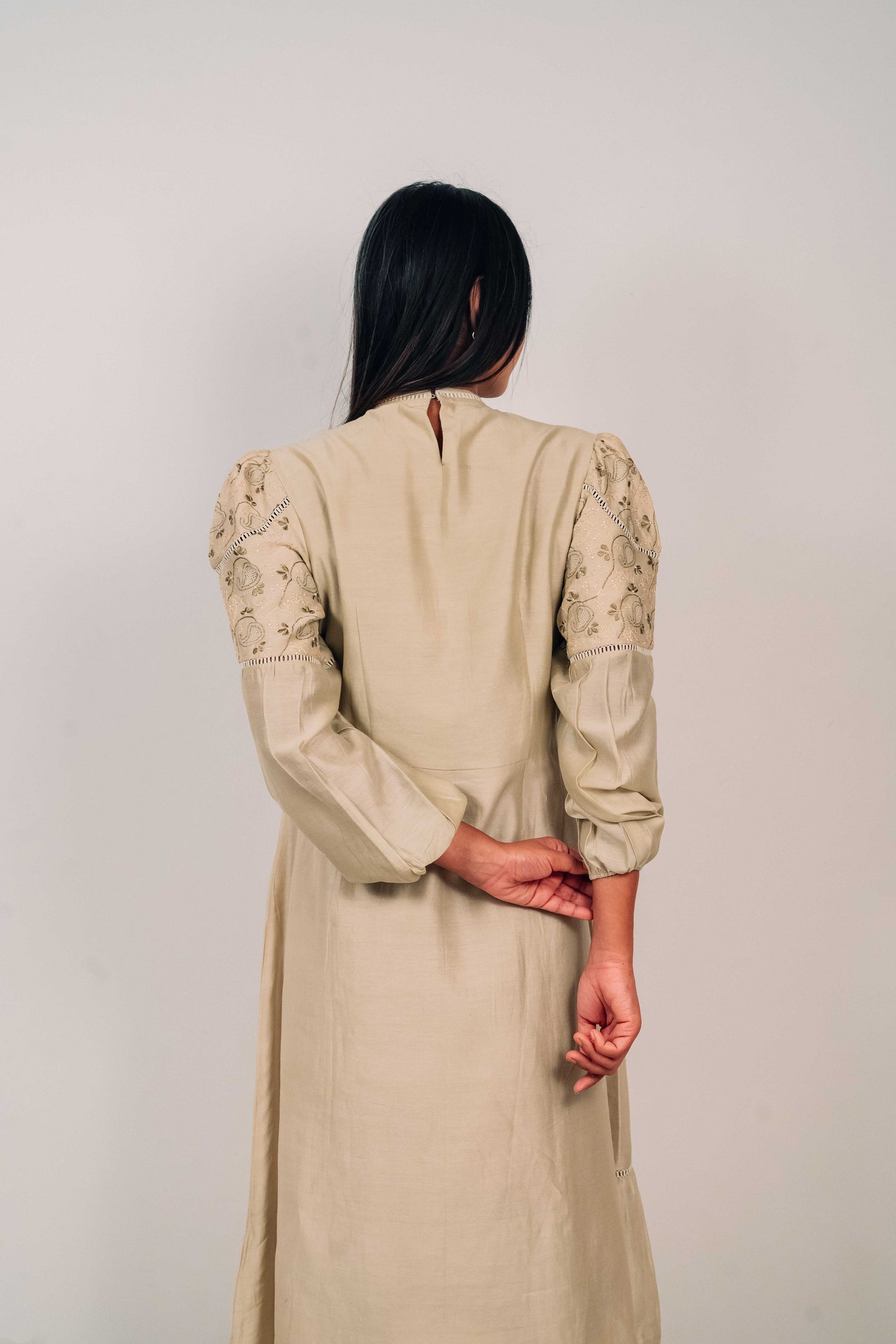 Light Olive Chanderi Jaali Dress