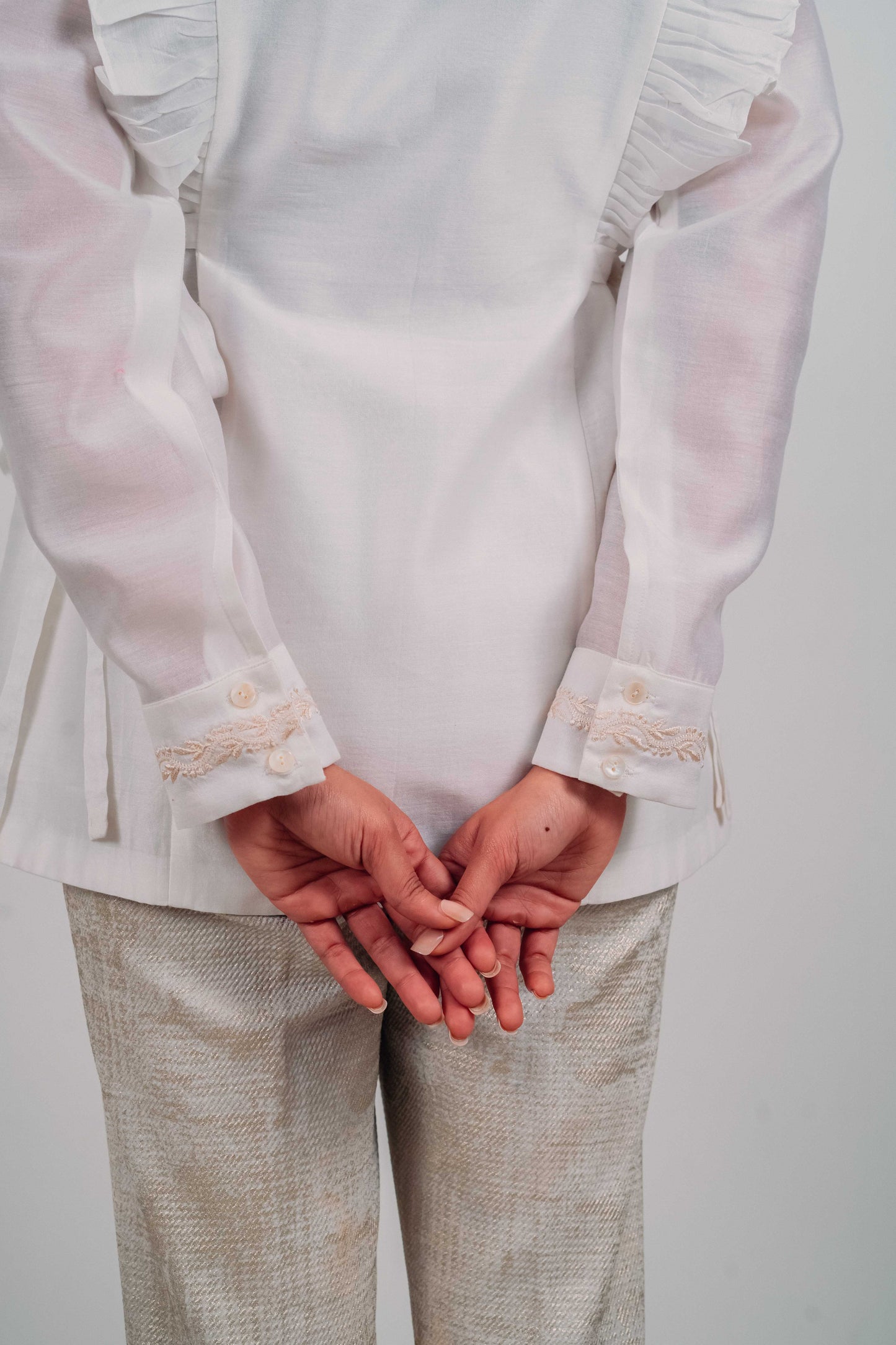 White Chanderi Silk Tie-Up Shirt