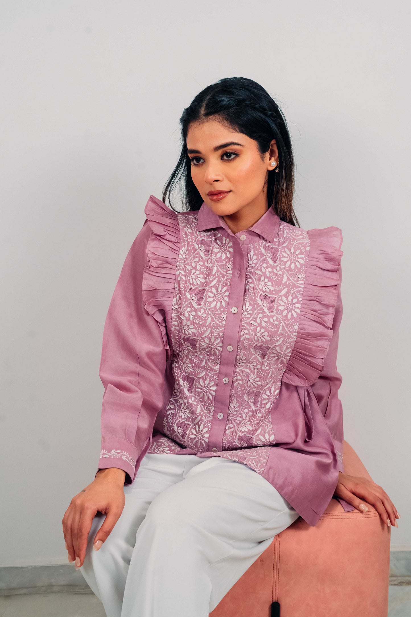 Lilac Chanderi Silk Tie-Up Shirt