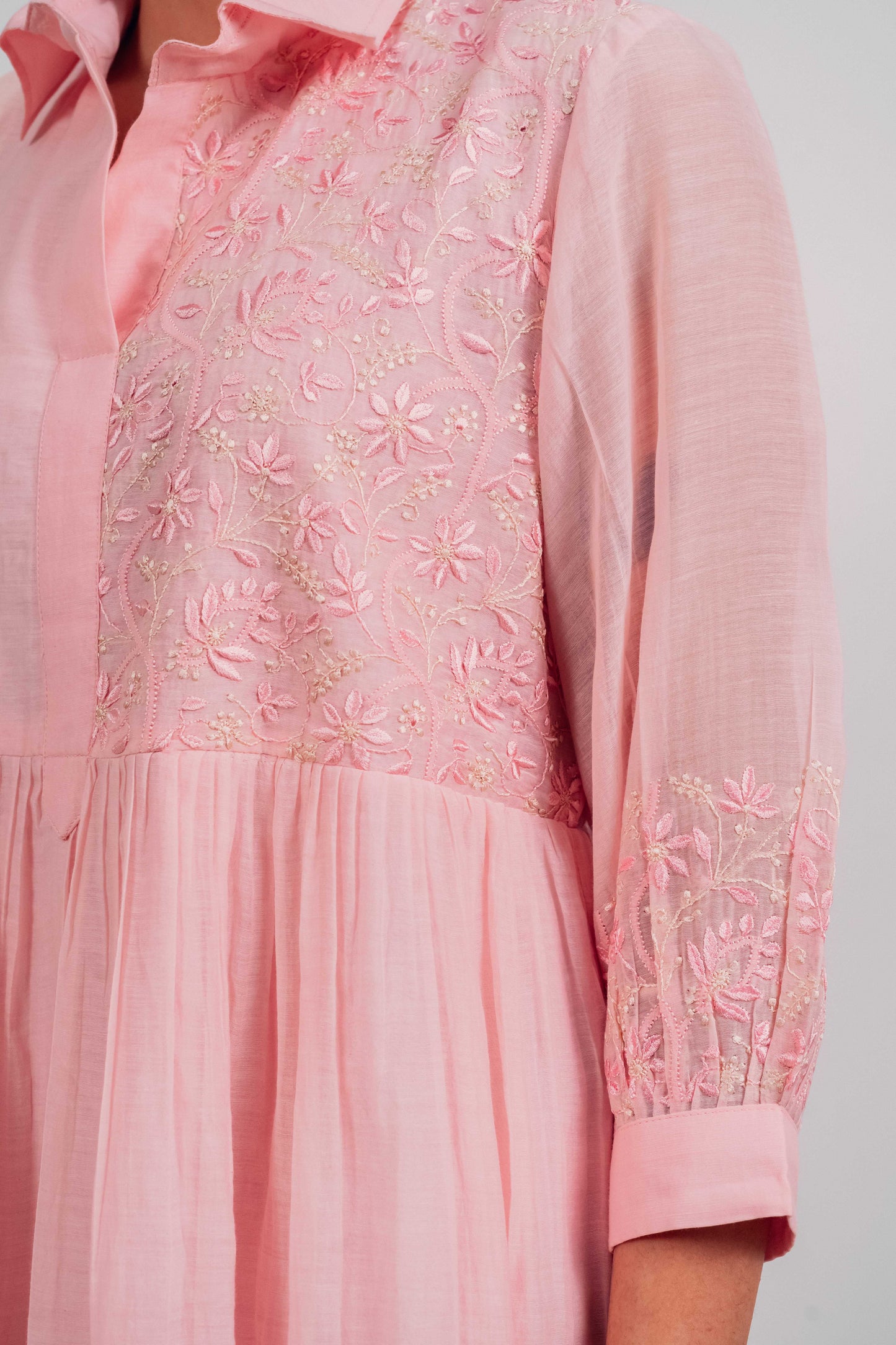 Baby Pink Mul Chanderi Short Tier Dress