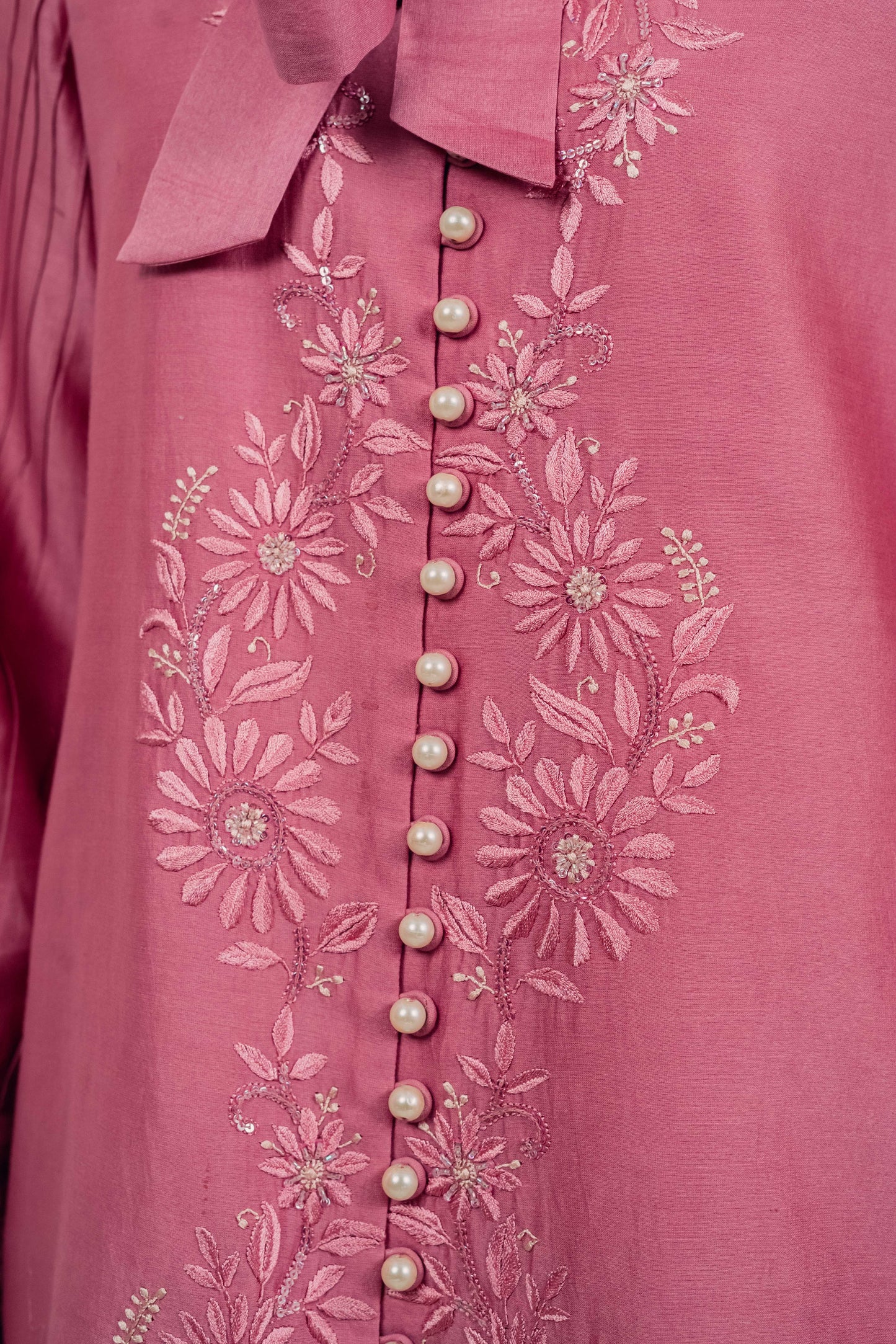 Purple Mauve Chanderi Silk Pearl Button Shirt