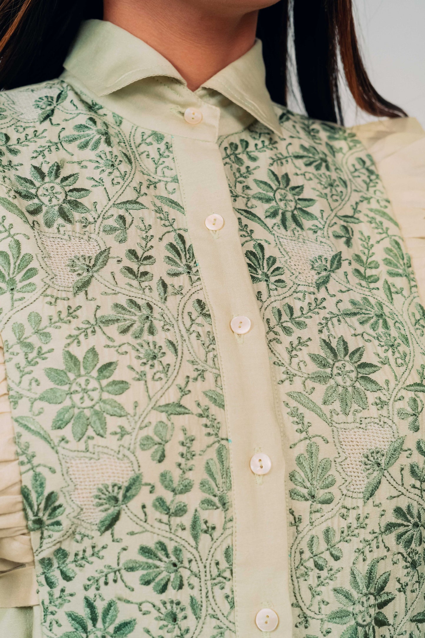 Light Olive Chanderi Silk Tie-Up Shirt