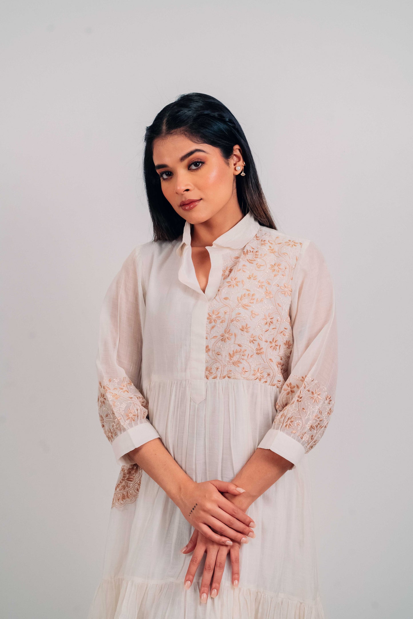 Ivory Mul Chanderi Short Tier Dress