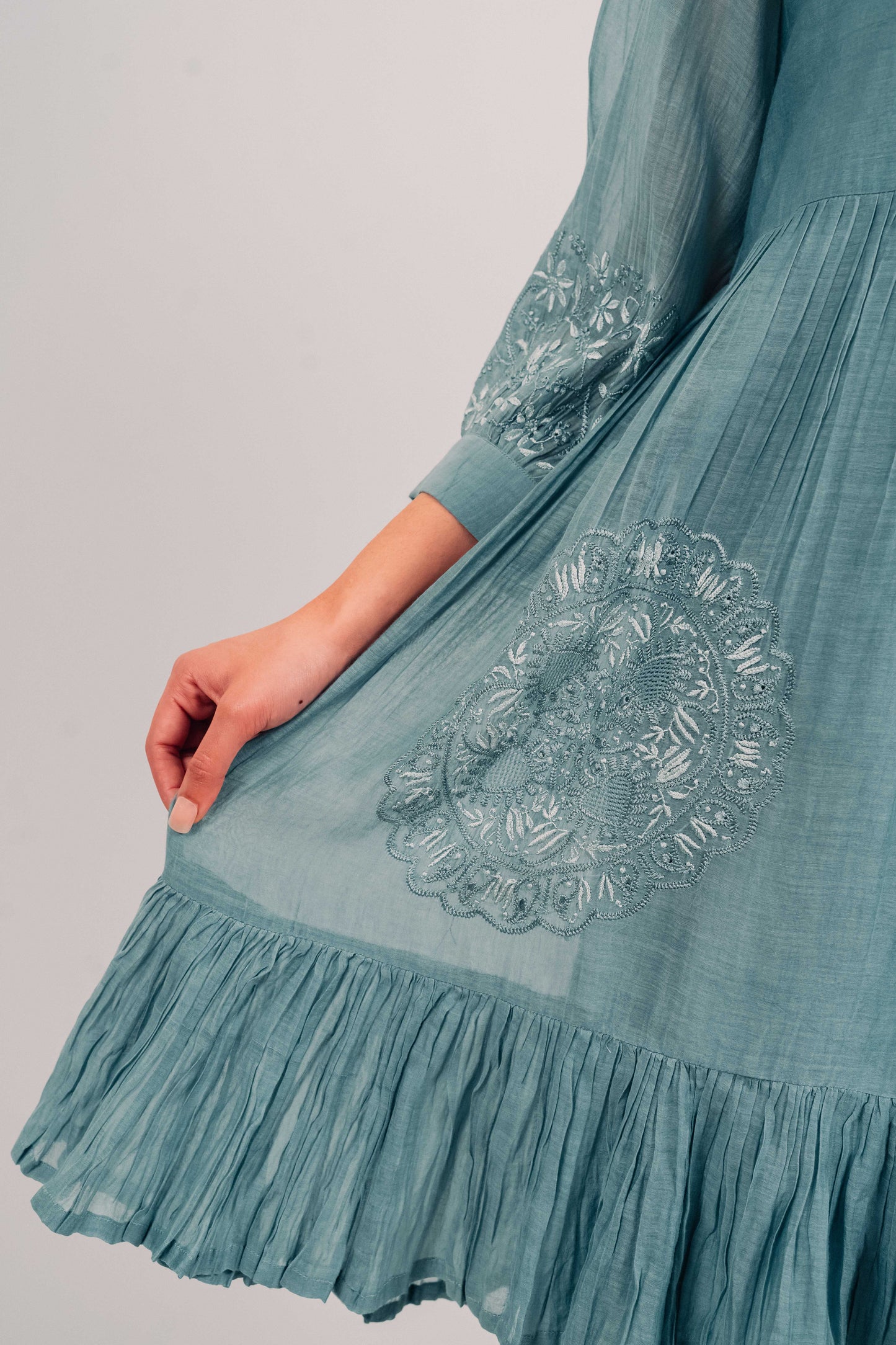 Teal Mul Chanderi Short Tier Dress