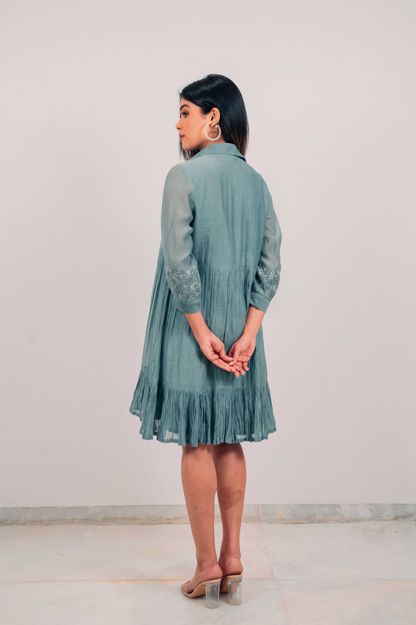 Teal Mul Chanderi Short Tier Dress