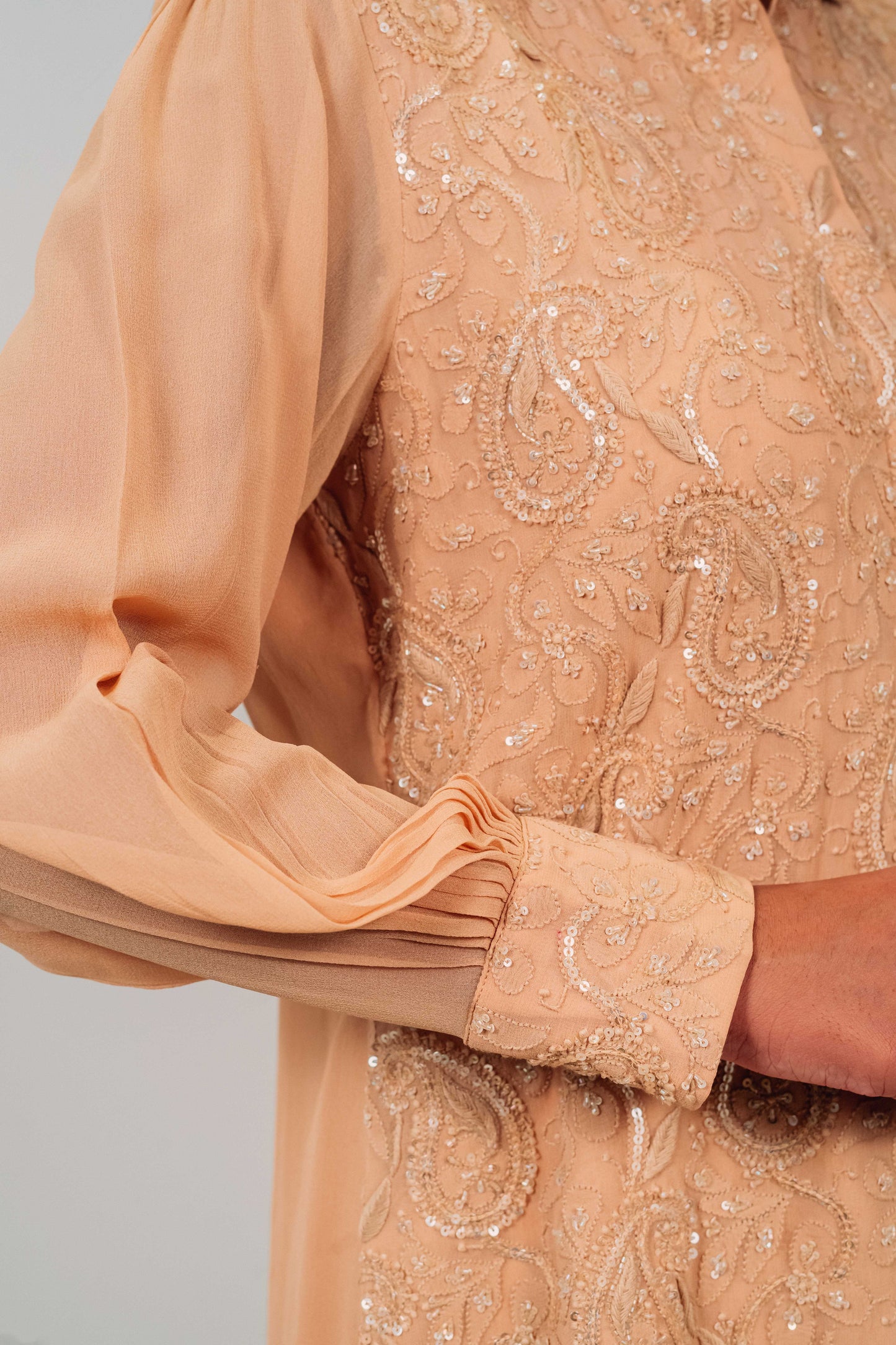 Light Brown Pure Georgette Highlighted Chikankari Shirt