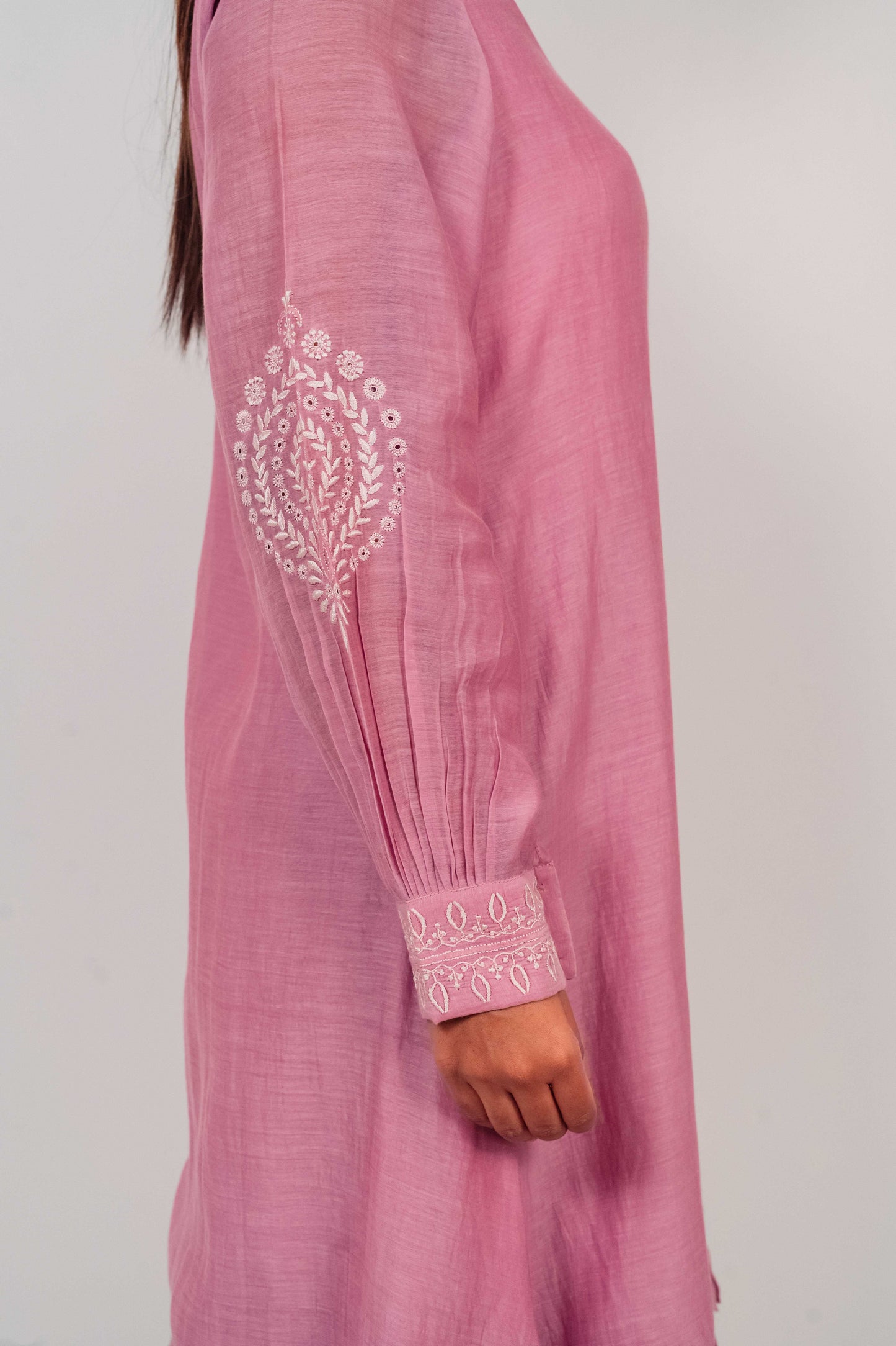 Mauve Purple Mul Chanderi Double Frill Long Dress