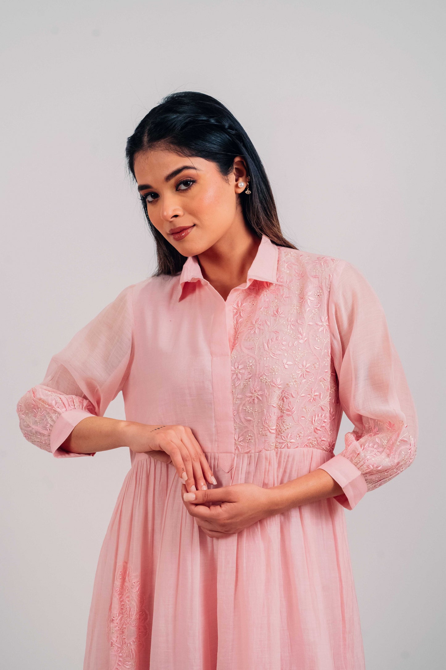 Baby Pink Mul Chanderi Short Tier Dress