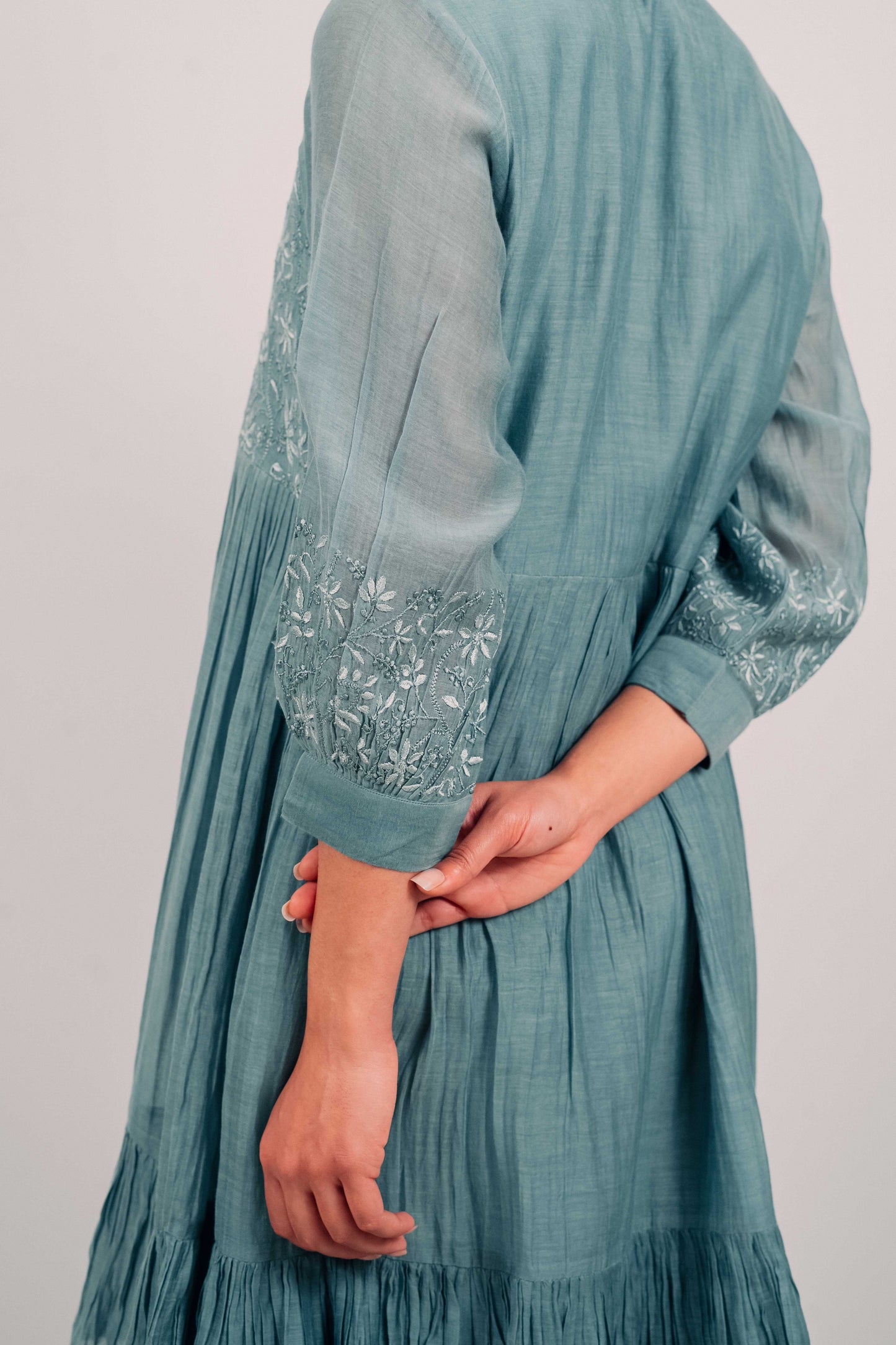 Teal Mul Chanderi Short Tier Dress