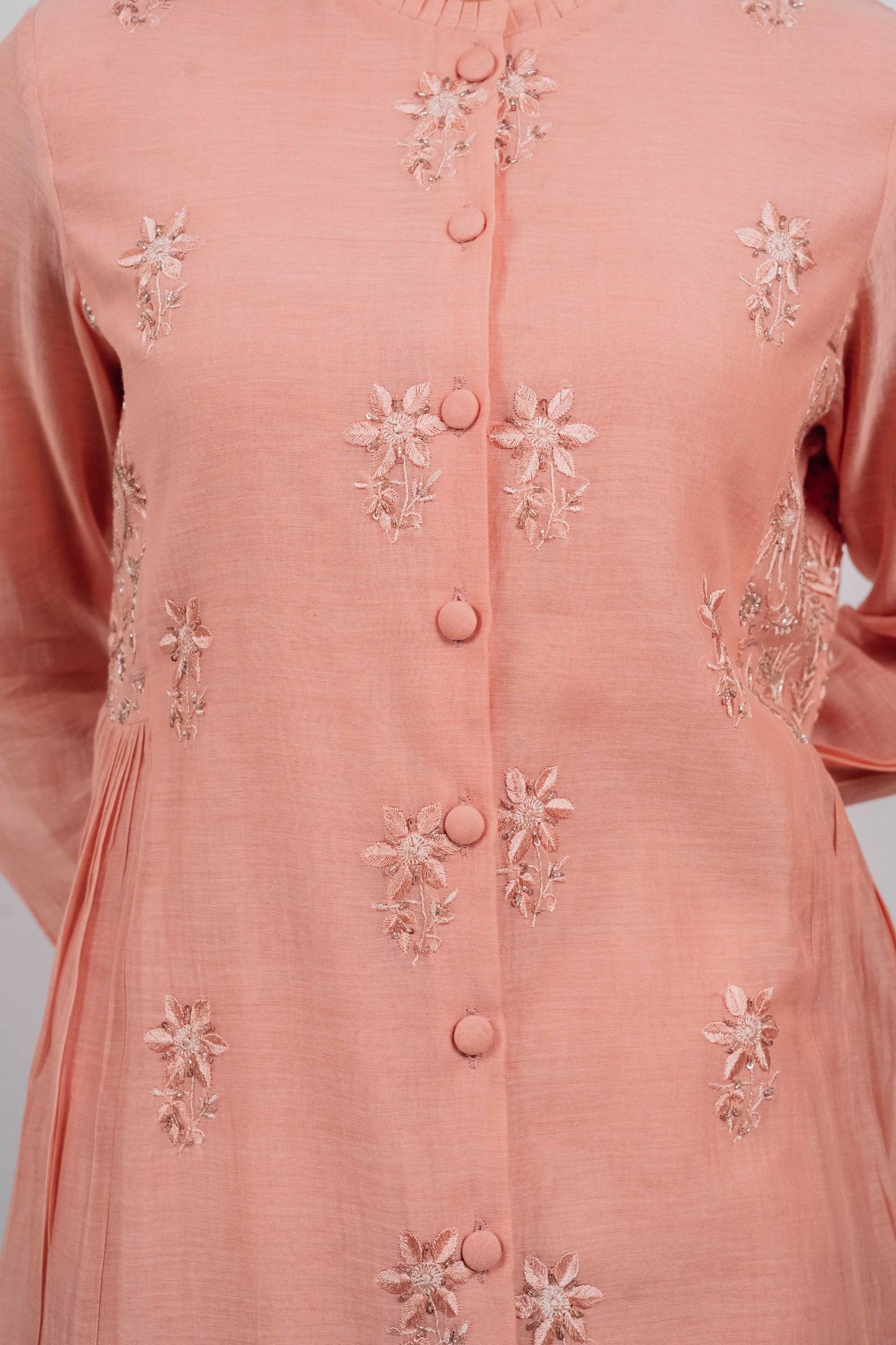 Peach Mul Chanderi Gather Detail Co-Ord Set