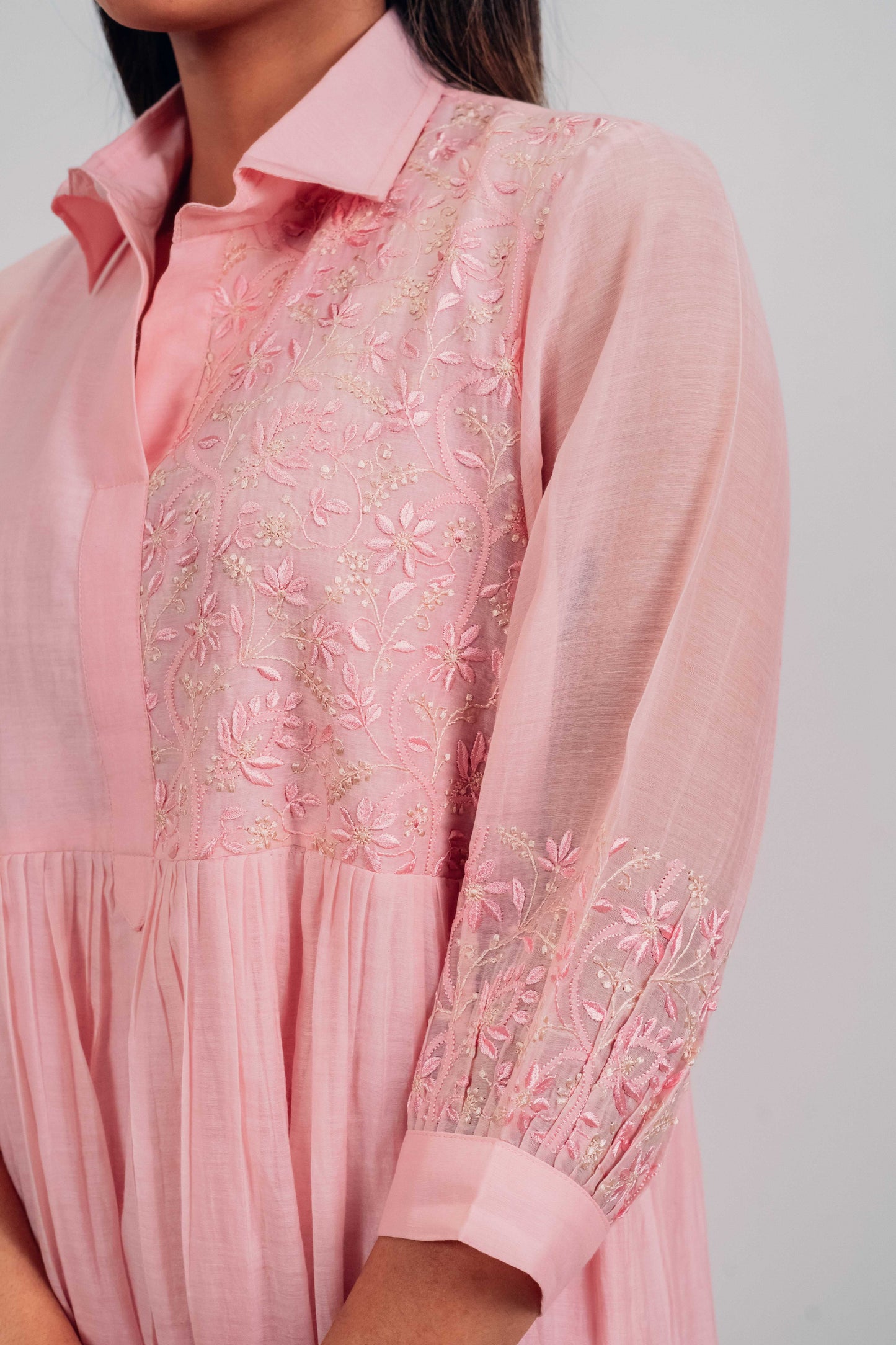 Baby Pink Mul Chanderi Short Tier Dress