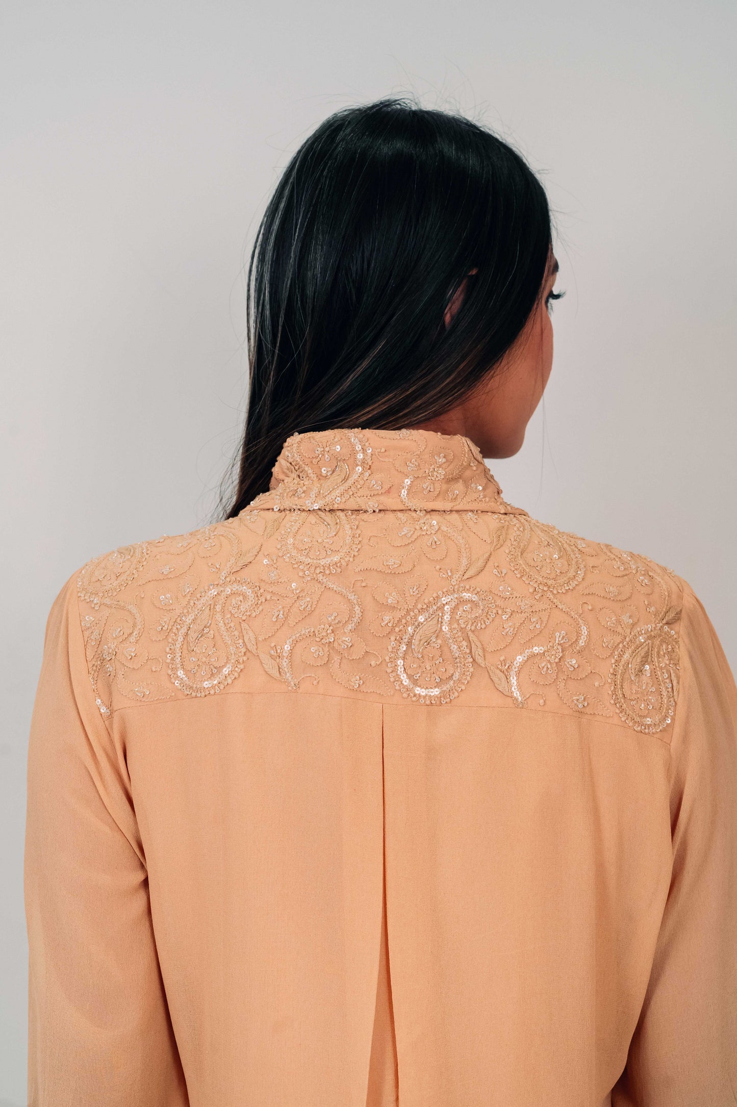 Light Brown Pure Georgette Highlighted Chikankari Shirt