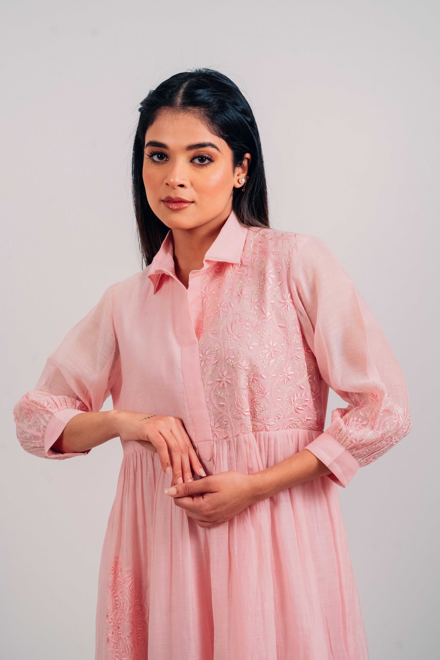 Baby Pink Mul Chanderi Short Tier Dress