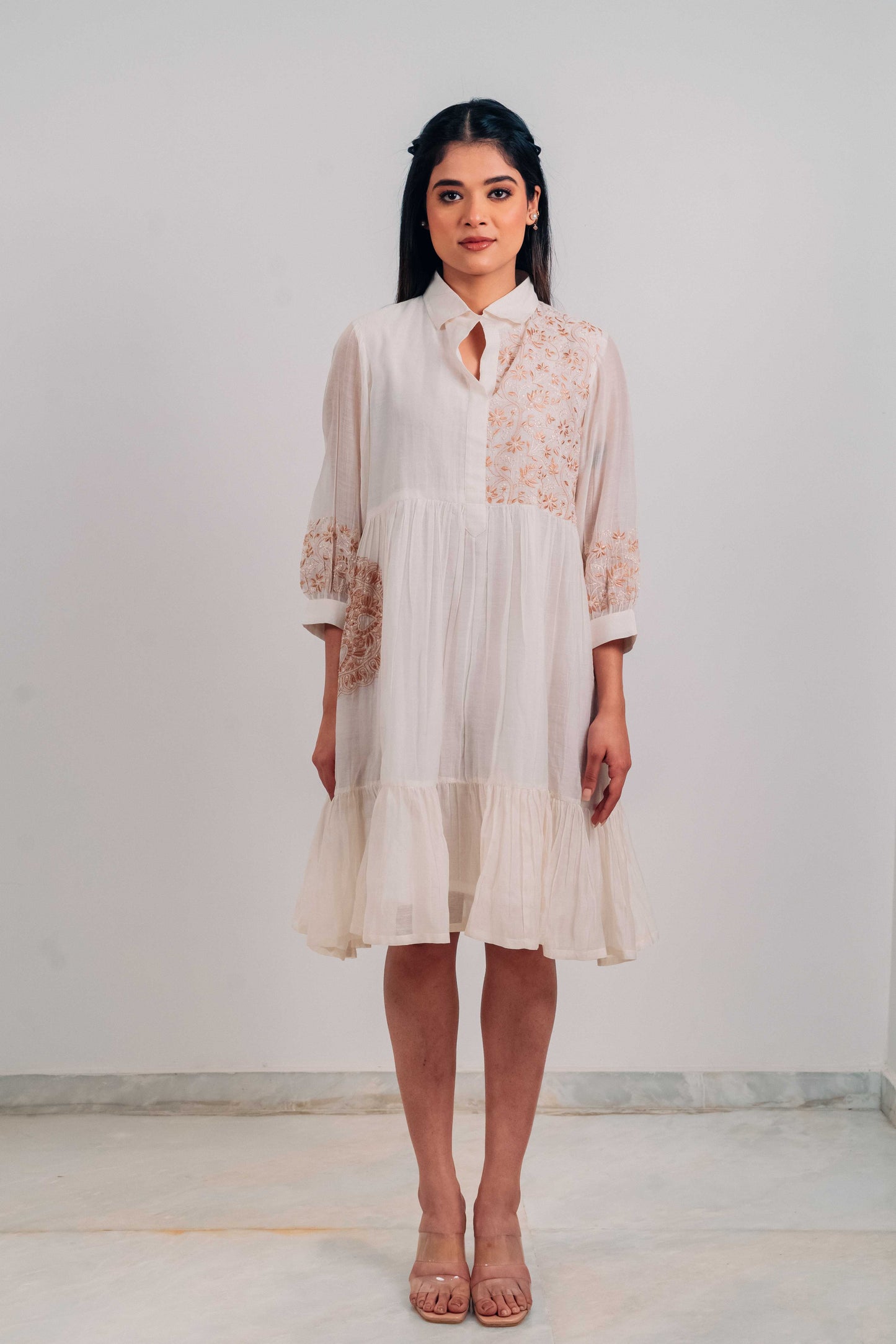 Ivory Mul Chanderi Short Tier Dress