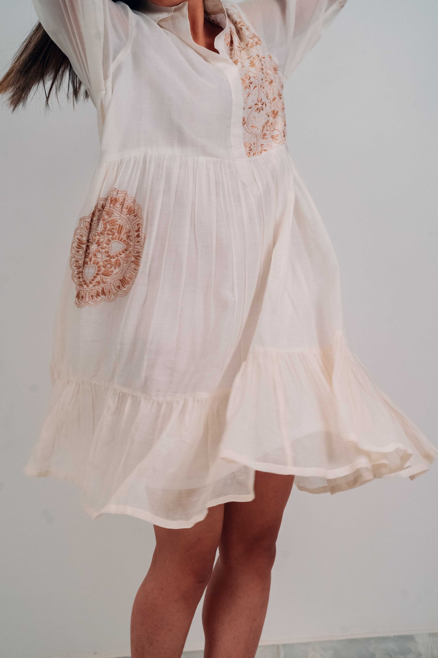 Ivory Mul Chanderi Short Tier Dress