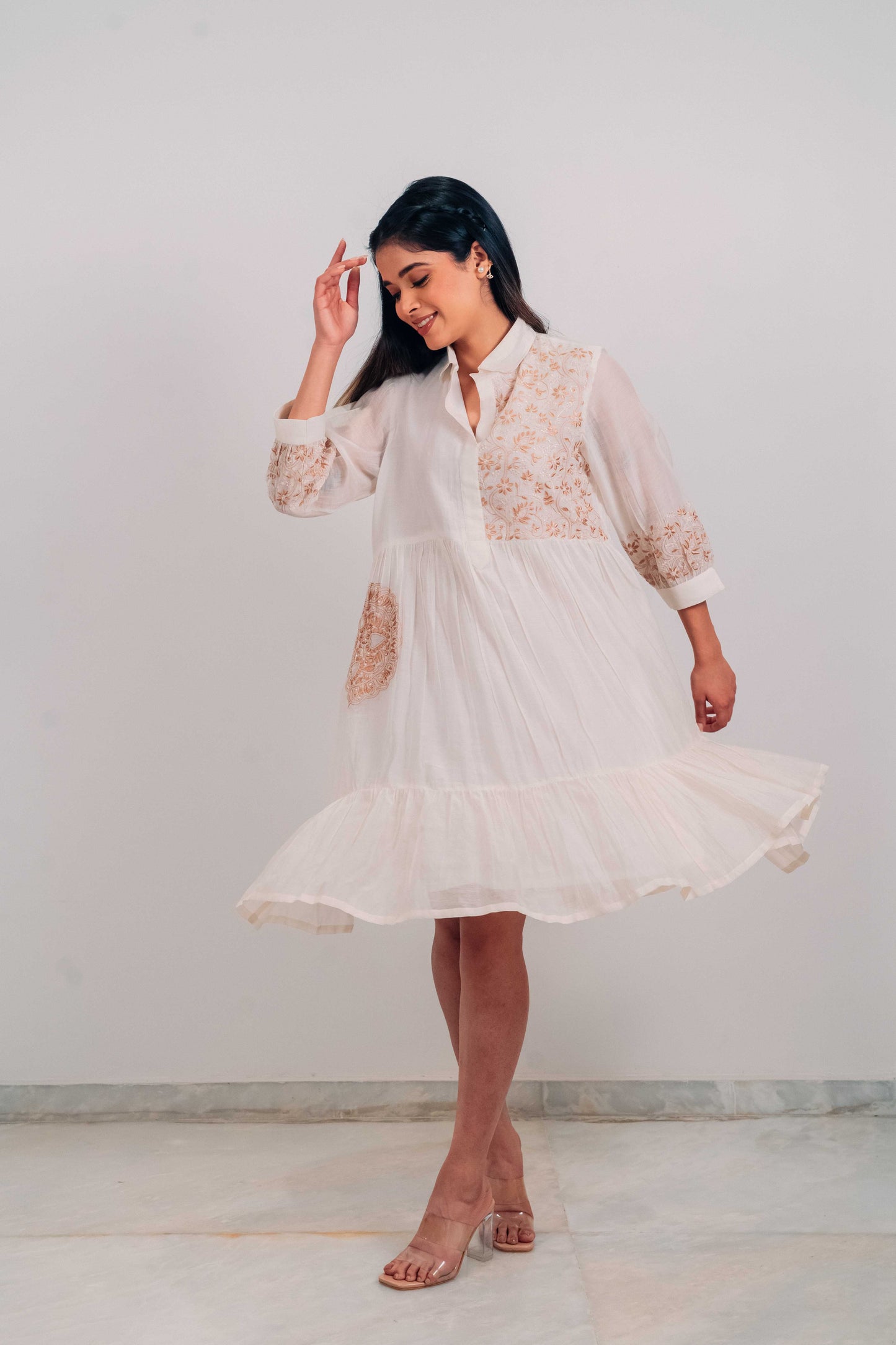 Ivory Mul Chanderi Short Tier Dress