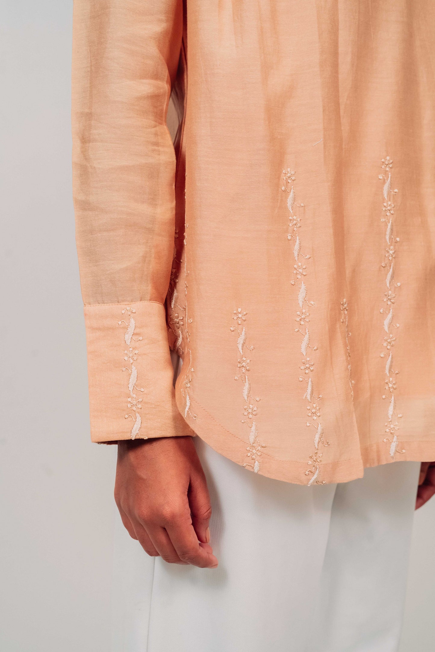 Light Brown Chanderi Silk U-Shaped Hem Top